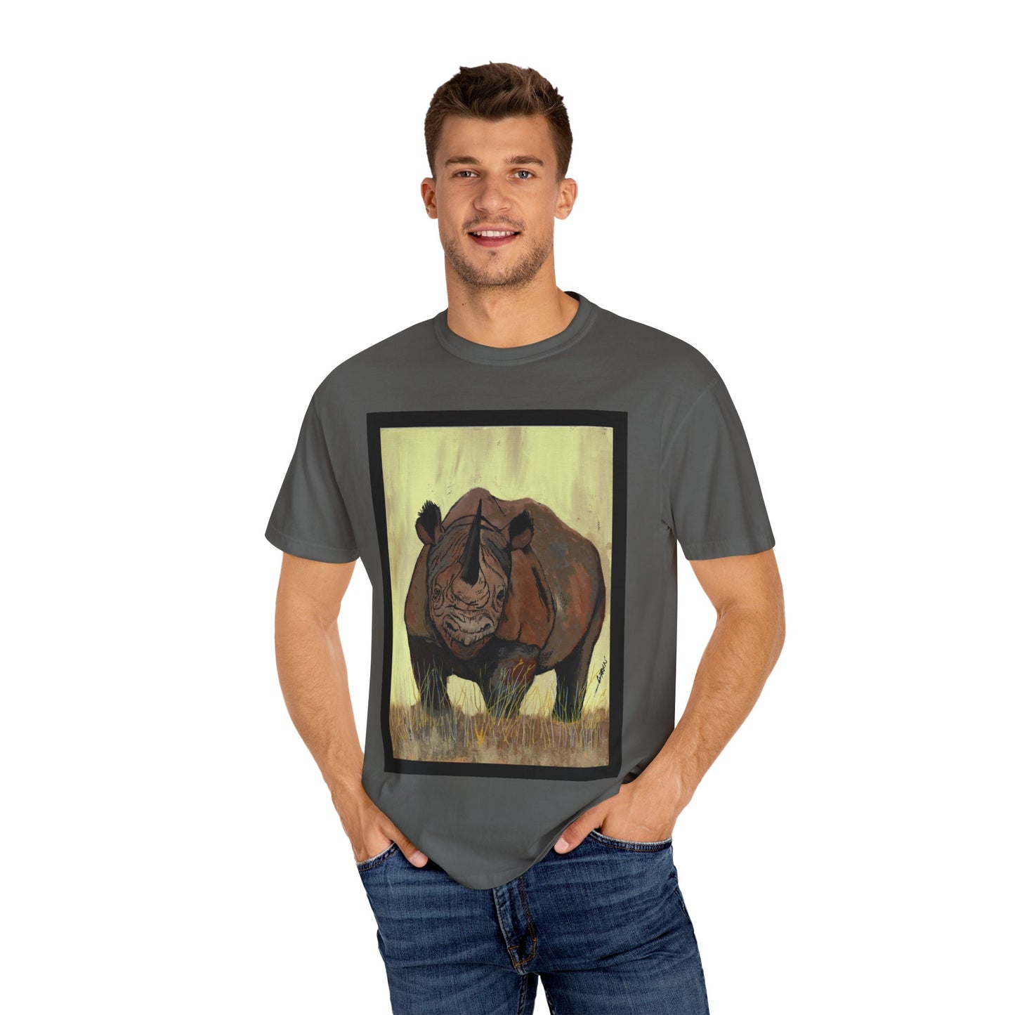 Wildlife Rhinos Unisex Garment-Dyed T-Shirt - Eco-Friendly Nature Art