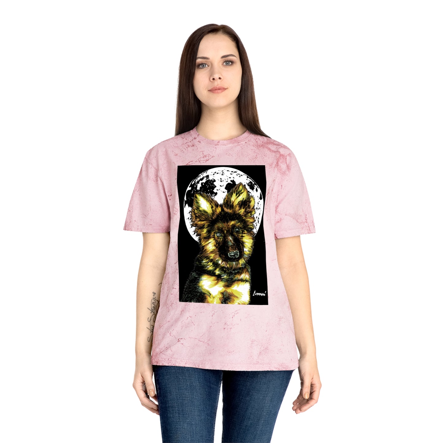Unisex Color Blast T Shirt with Moonlit German Shepherd