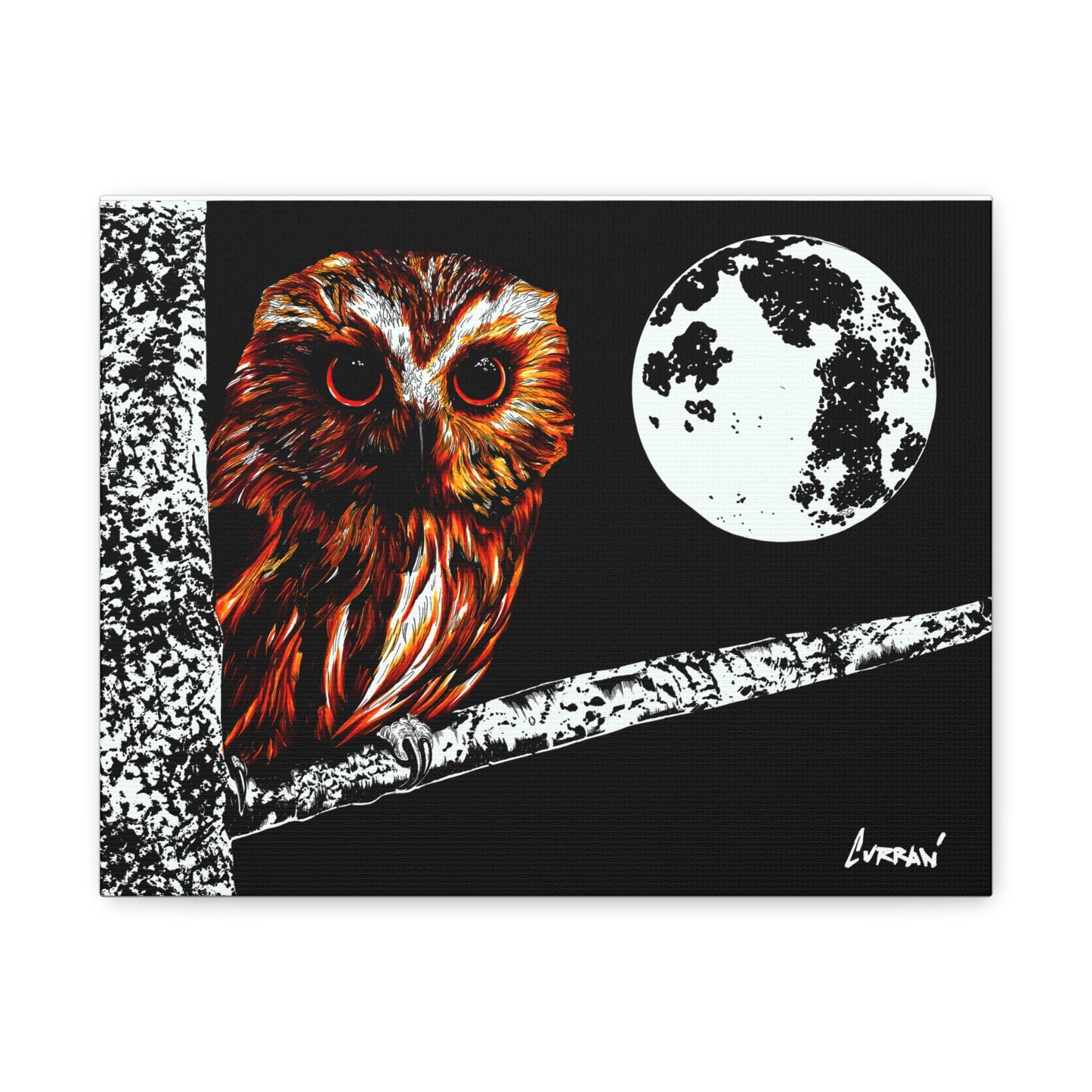 Owl in a Tree, Print of my Original hand drawn art printed on stretched canvas of an Owl in a Tree