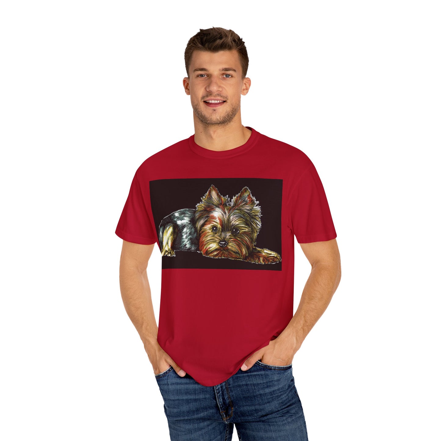 Yorkie Terrier Unisex Garment-Dyed T-Shirt – Original Hand-Drawn Art