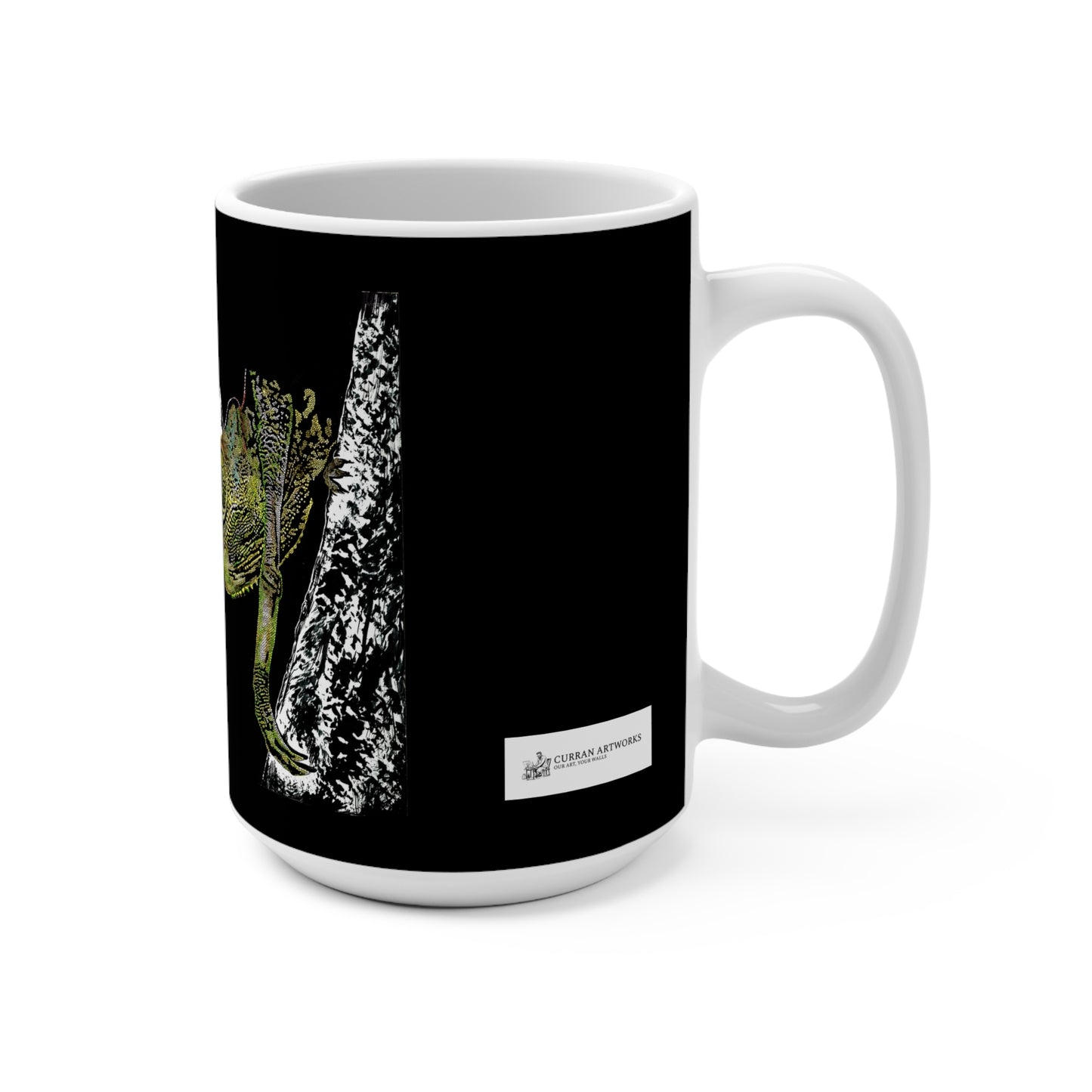 Moonlit Chameleon Mug - 15oz Unique Art for Nature Lovers
