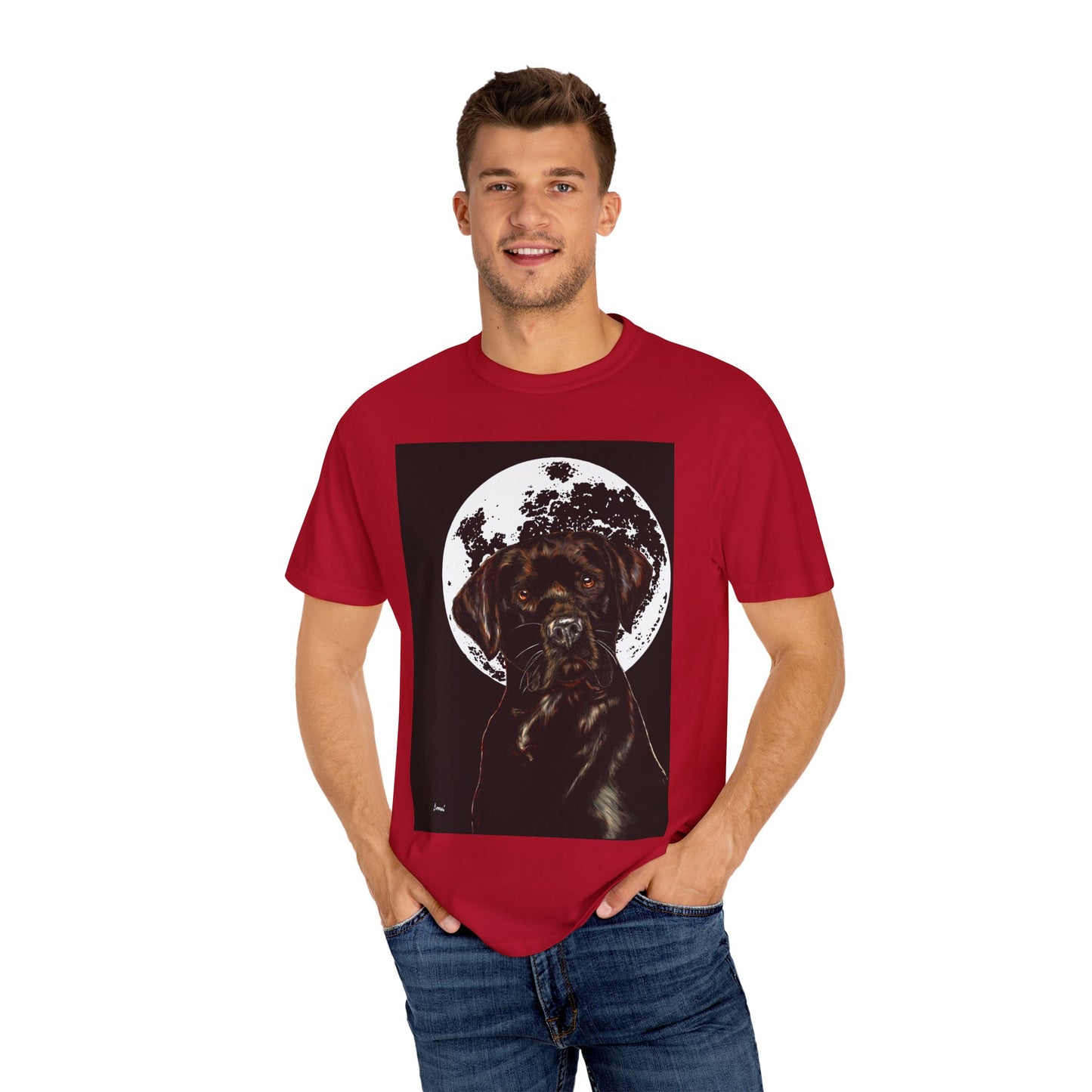 Moonlit Chocolate Lab Unisex Garment-Dyed T-Shirt