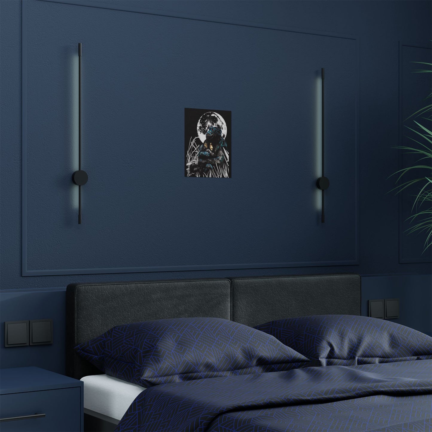 Satin Poster - Moonlit Chimpanzee Embrace Art Print