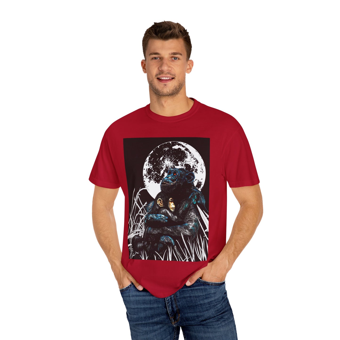 Moonlit Gorilla and Child Unisex Garment-Dyed T-Shirt