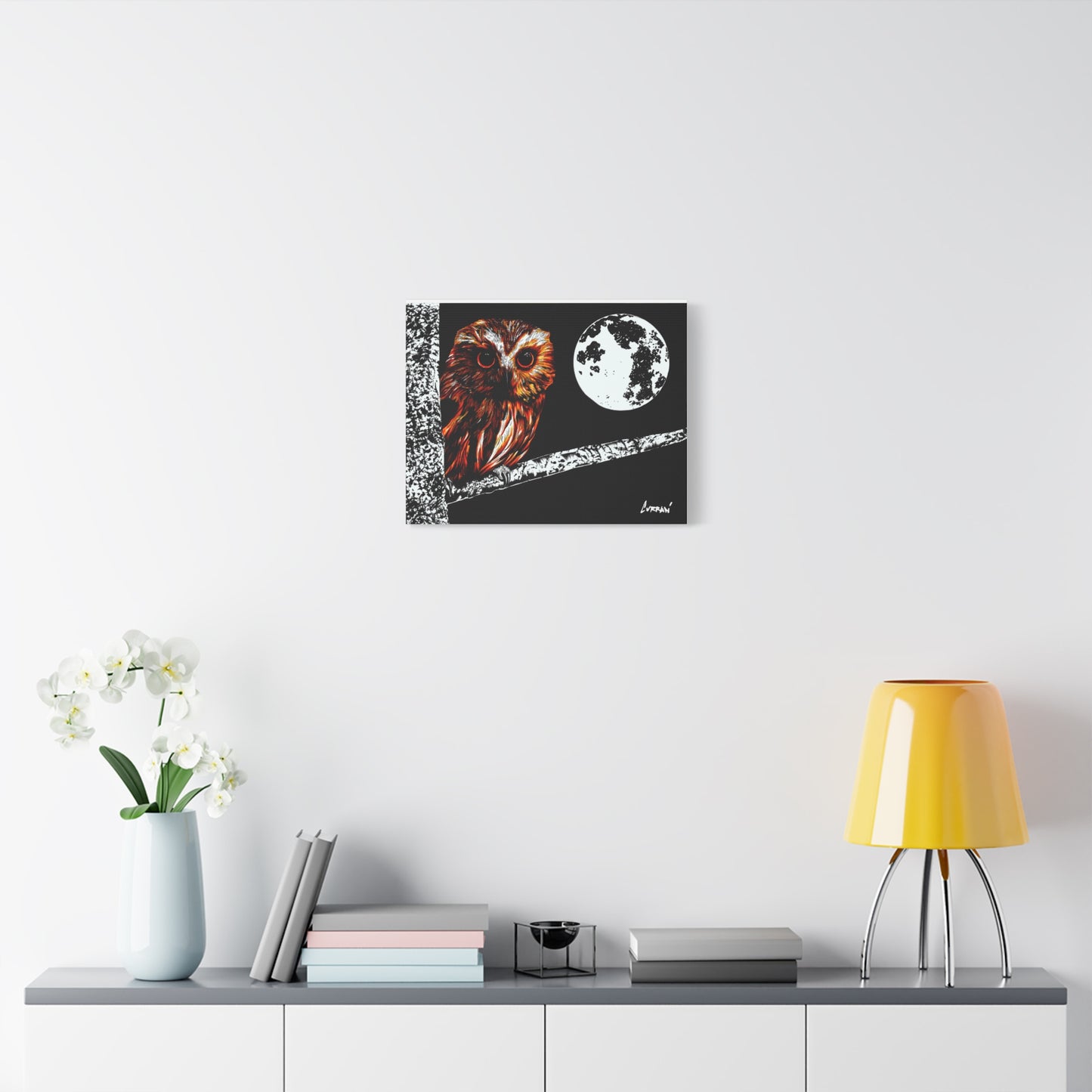 Owl in a Tree, Print of my Original hand drawn art printed on stretched canvas of an Owl in a Tree