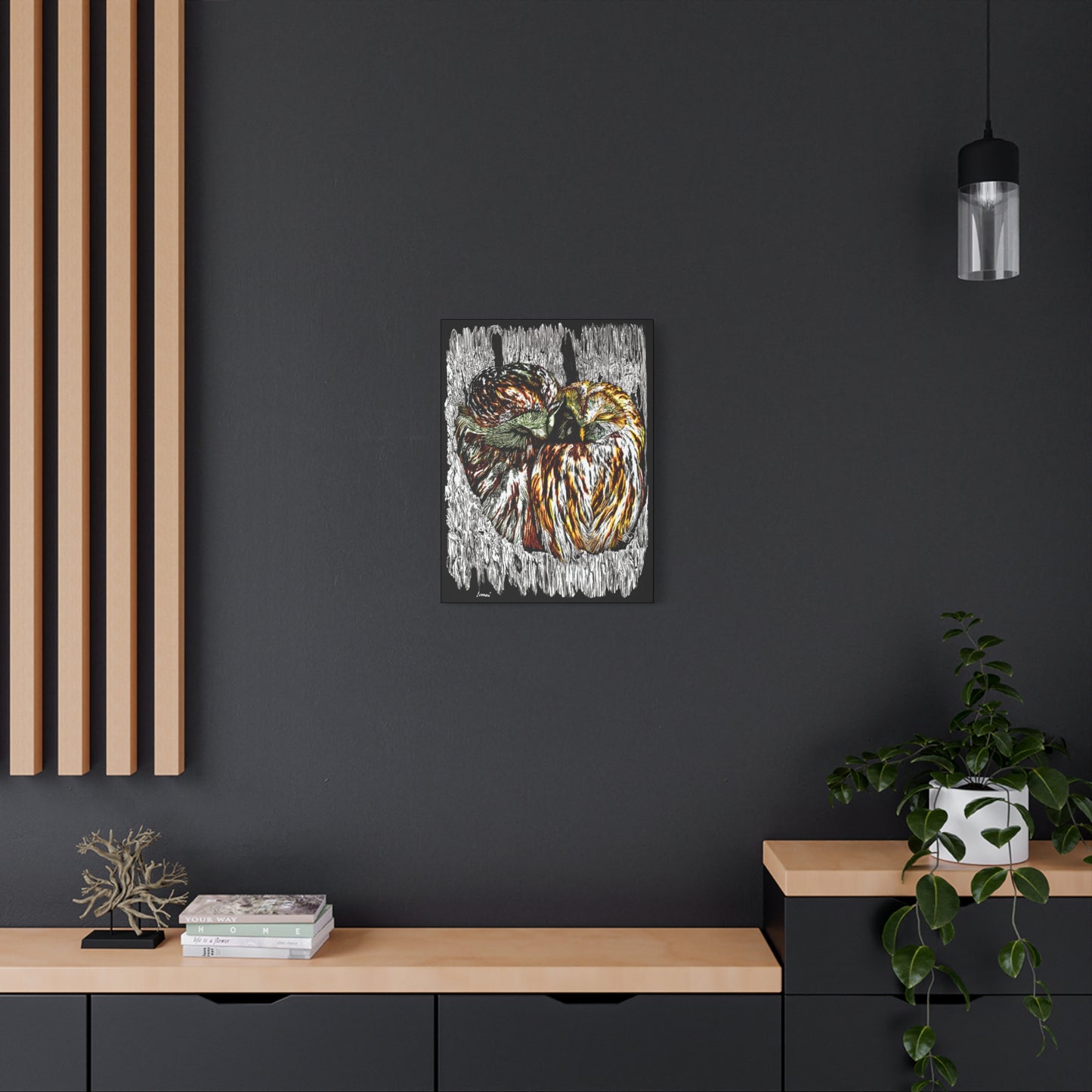 Owl Wall Art, Owl Print, Hand-Drawn Owls, Wildlife Art, Birds in Tree, Nature Wall Decor, Owl Lovers Gift, Woodland Art. Printed on Matte Canvas, Stretched, 1.25"