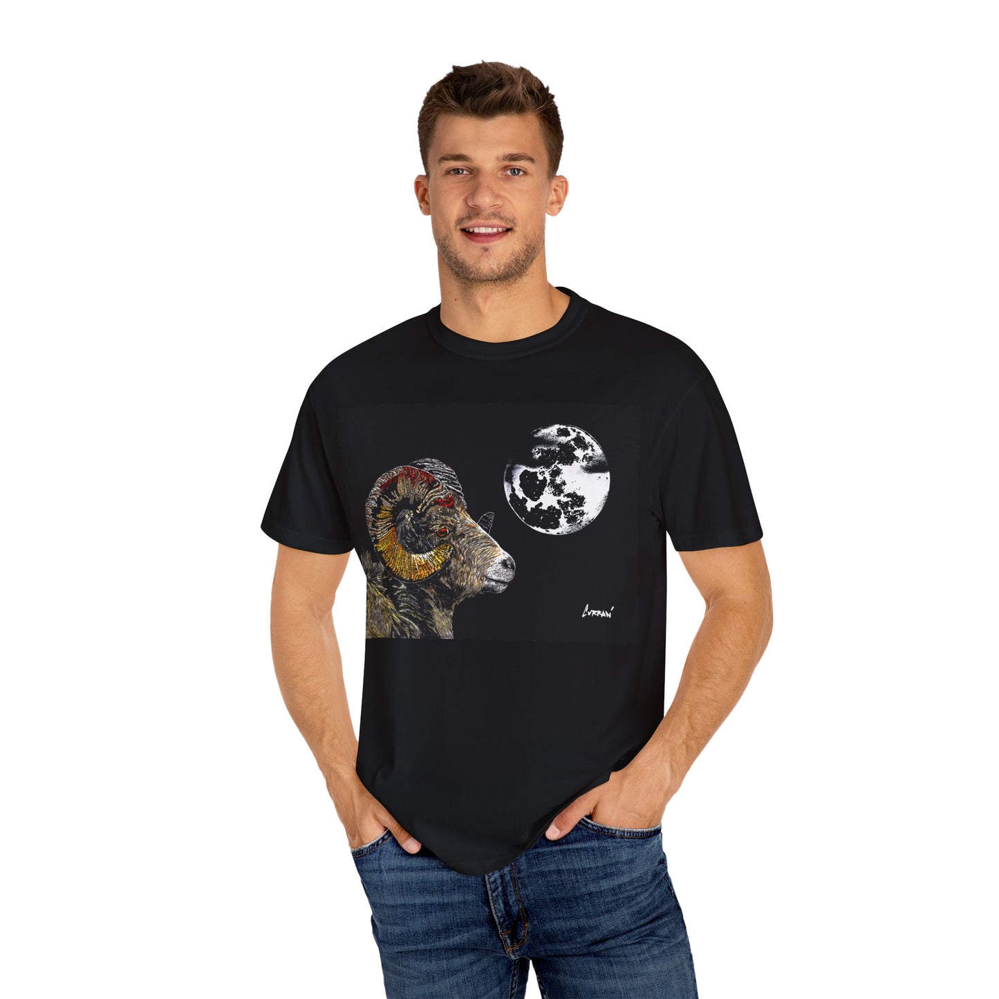 Ram and Moon Graphic Unisex T-Shirt - Nature-Inspired Artwear