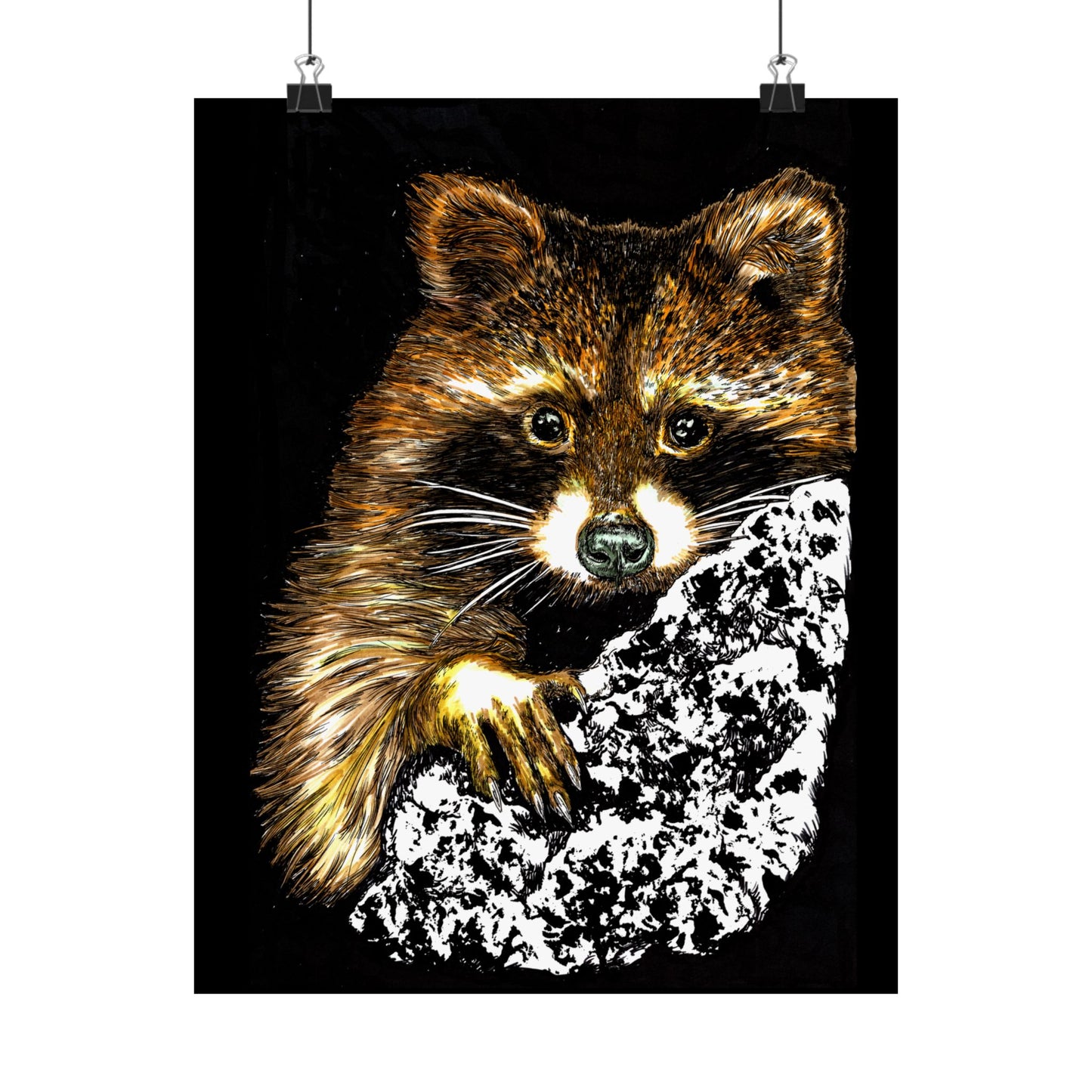 Raccoon Wildlife Satin Poster - Hand-Drawn Raccoon Art Print (300gsm)