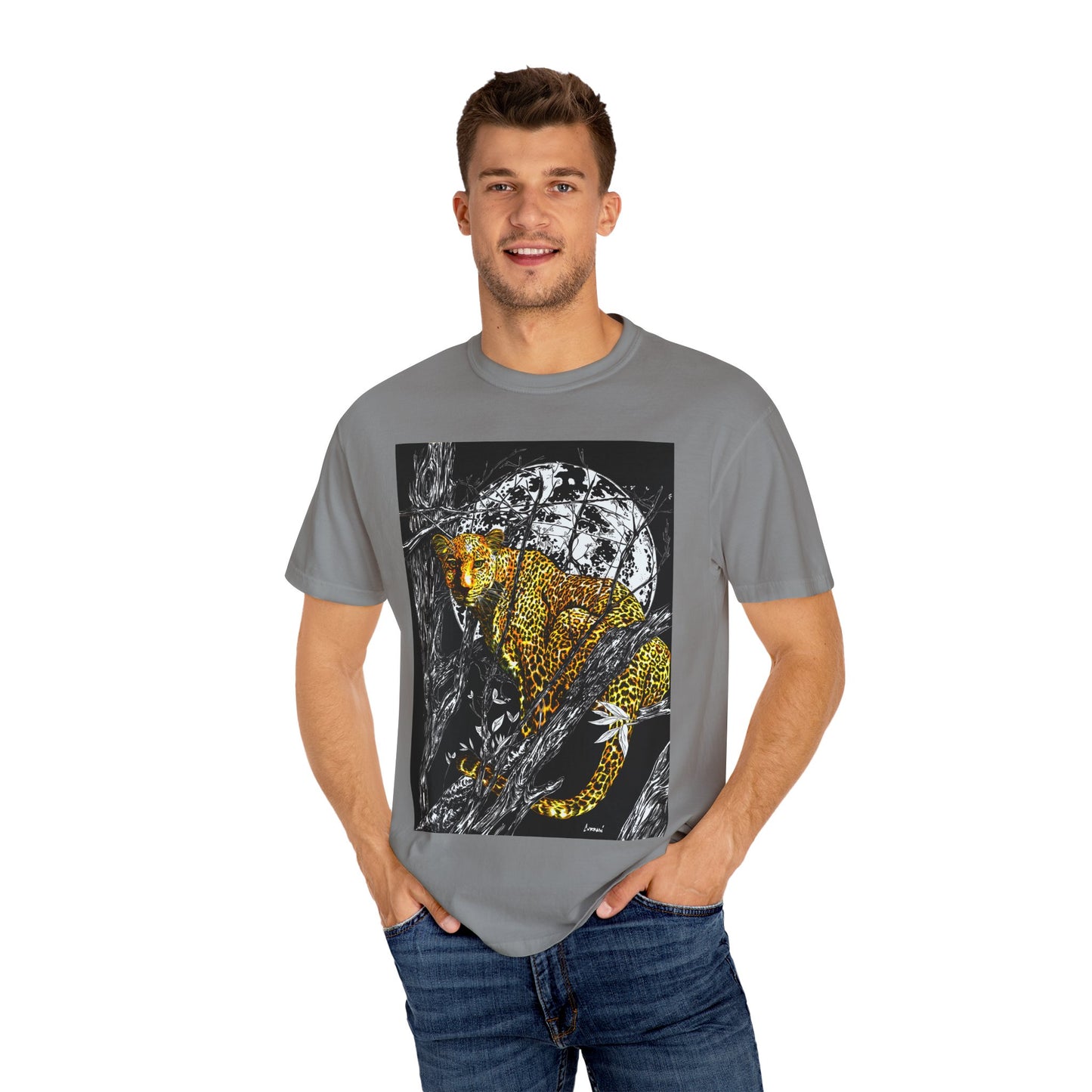 Moonlit Leopard Unisex Garment-Dyed T-Shirt - Wild Animal Art Tee