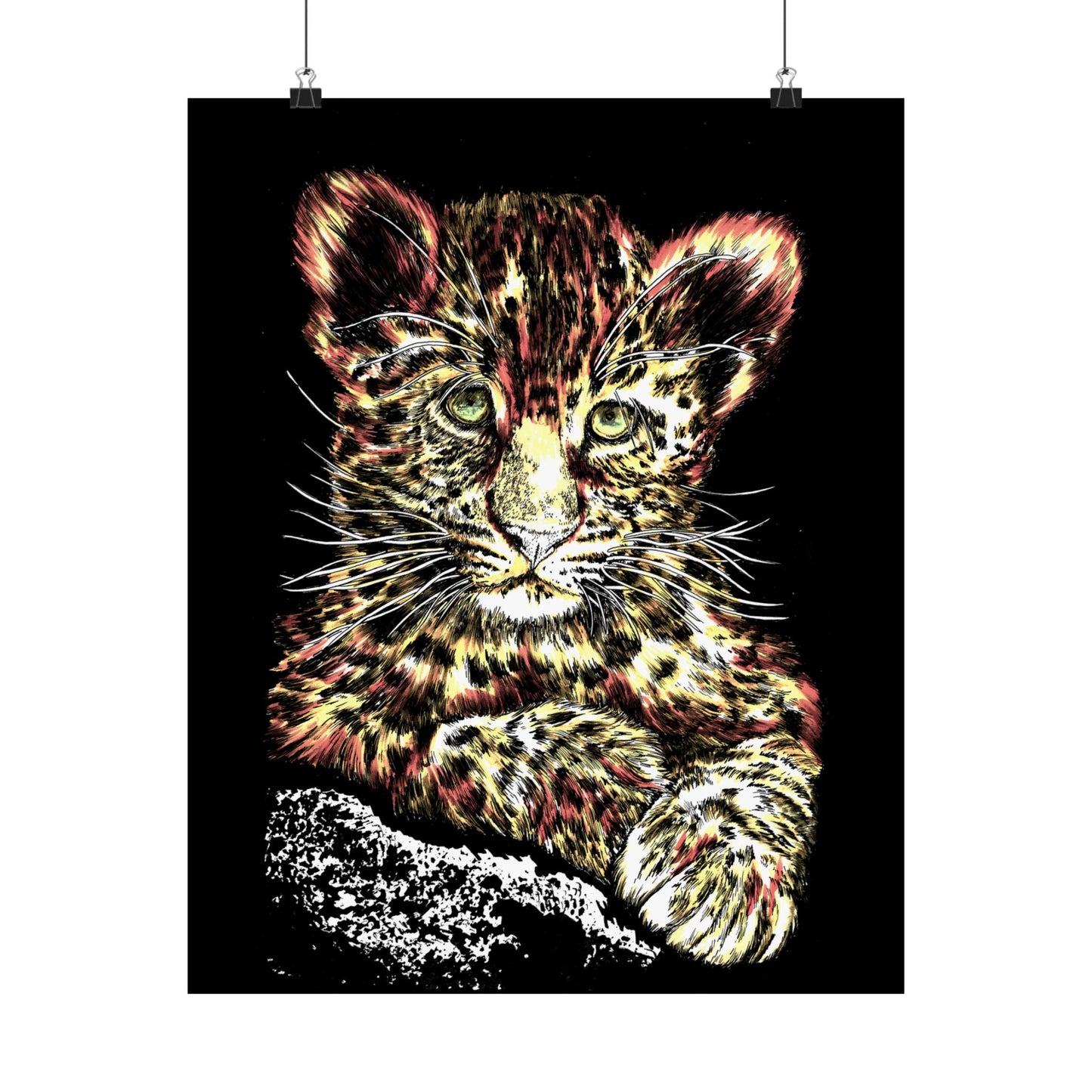 Leopard Cub Satin Poster - Vibrant Art Print for Animal Lovers
