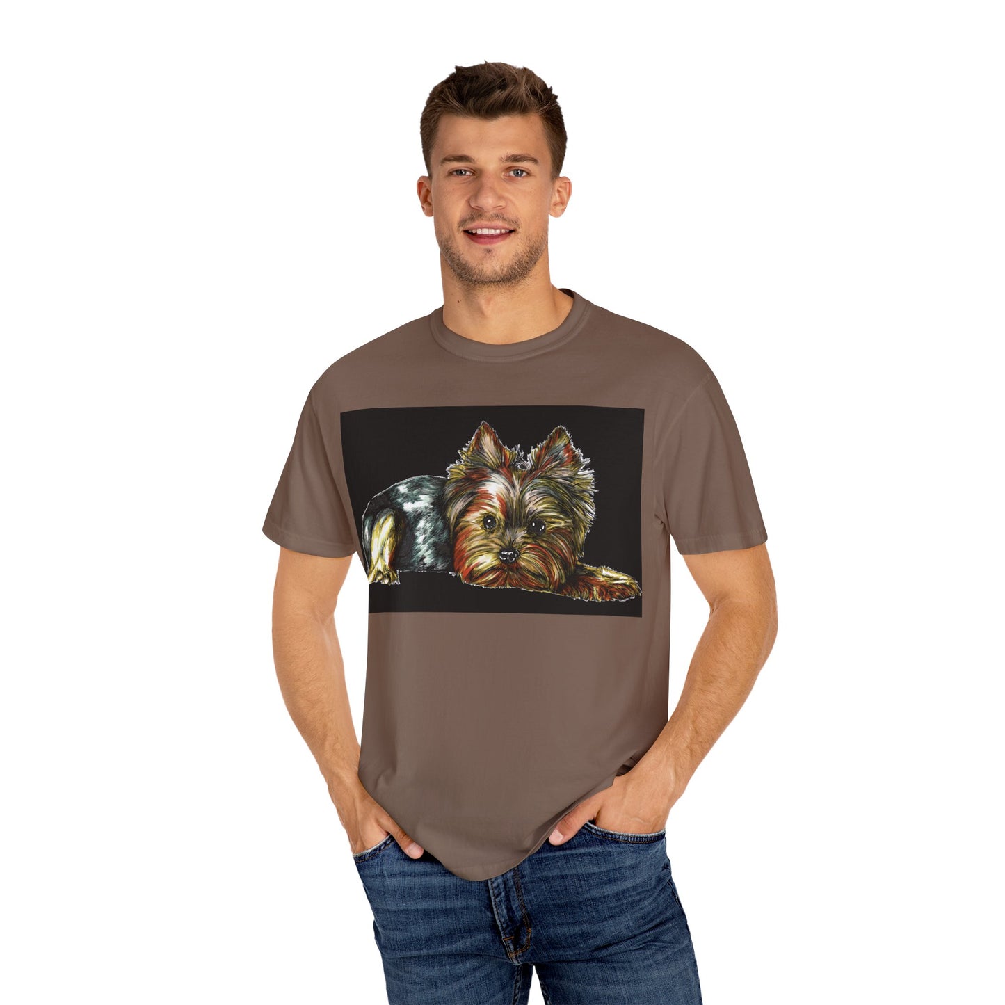 Yorkie Terrier Unisex Garment-Dyed T-Shirt – Original Hand-Drawn Art