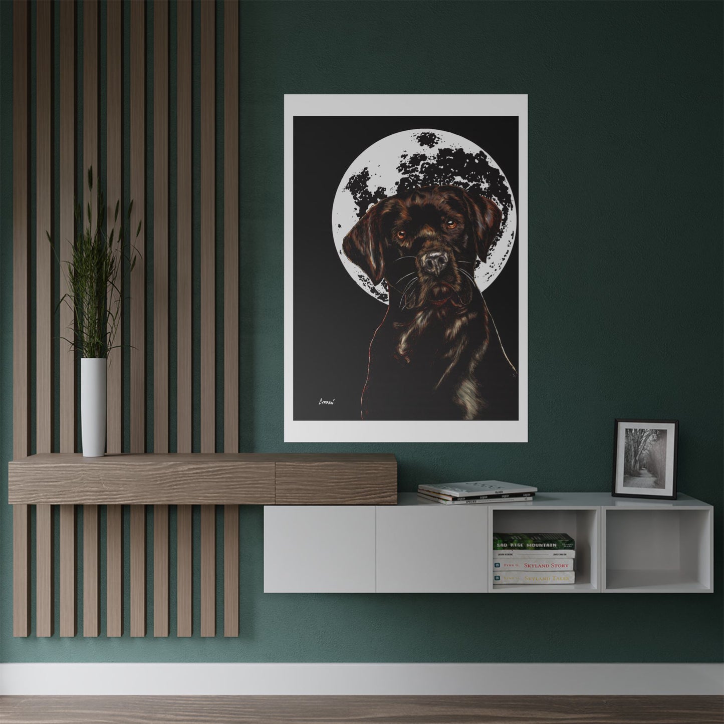 Chocolate Lab Dog Moonlight Satin Poster