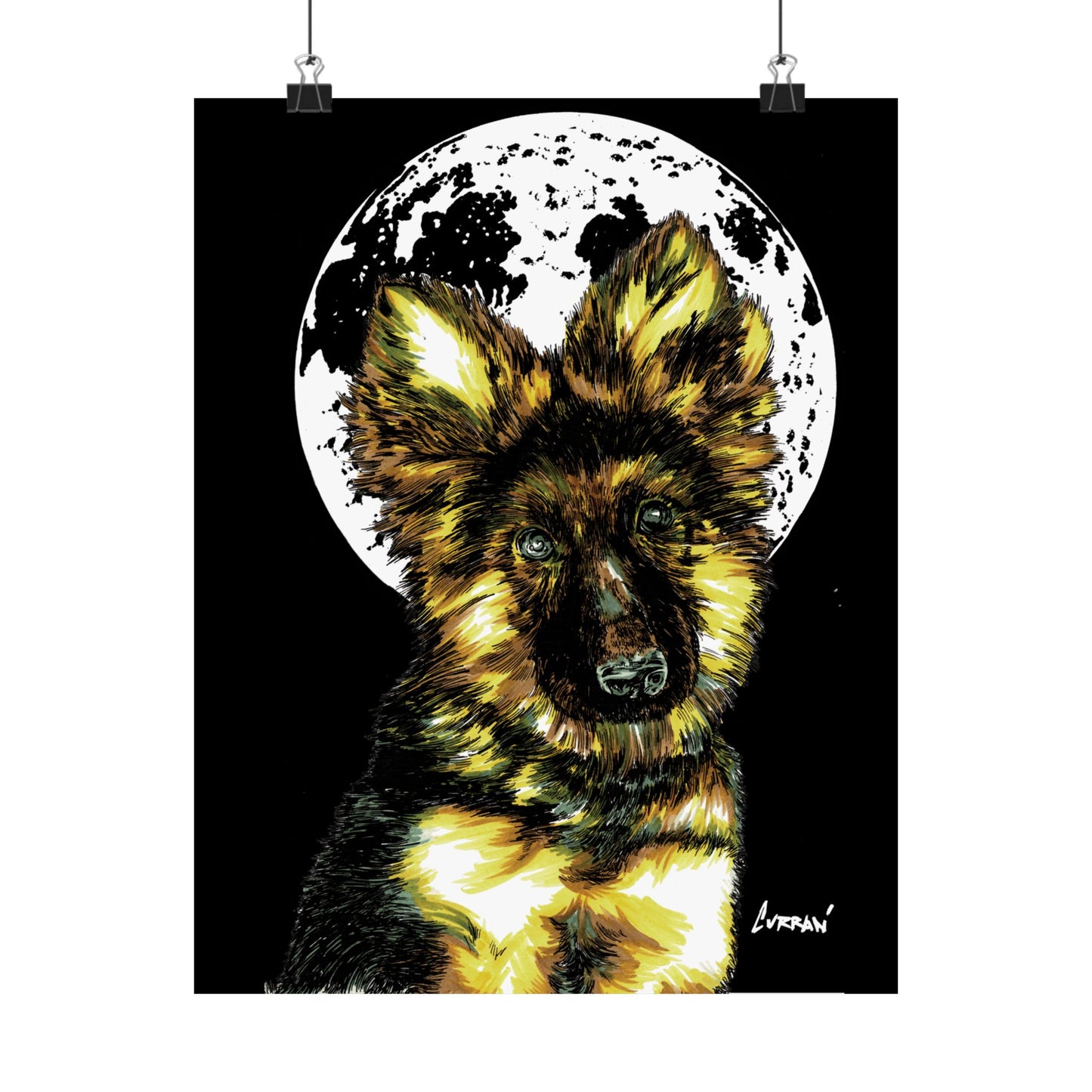 Moonlit German Shepherd Satin Poster | 300gsm Art Print for Dog Lovers
