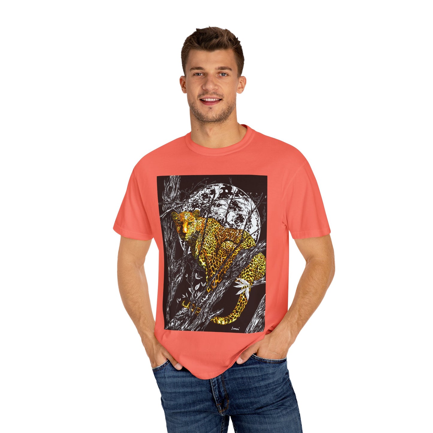 Moonlit Leopard Unisex Garment-Dyed T-Shirt - Wild Animal Art Tee