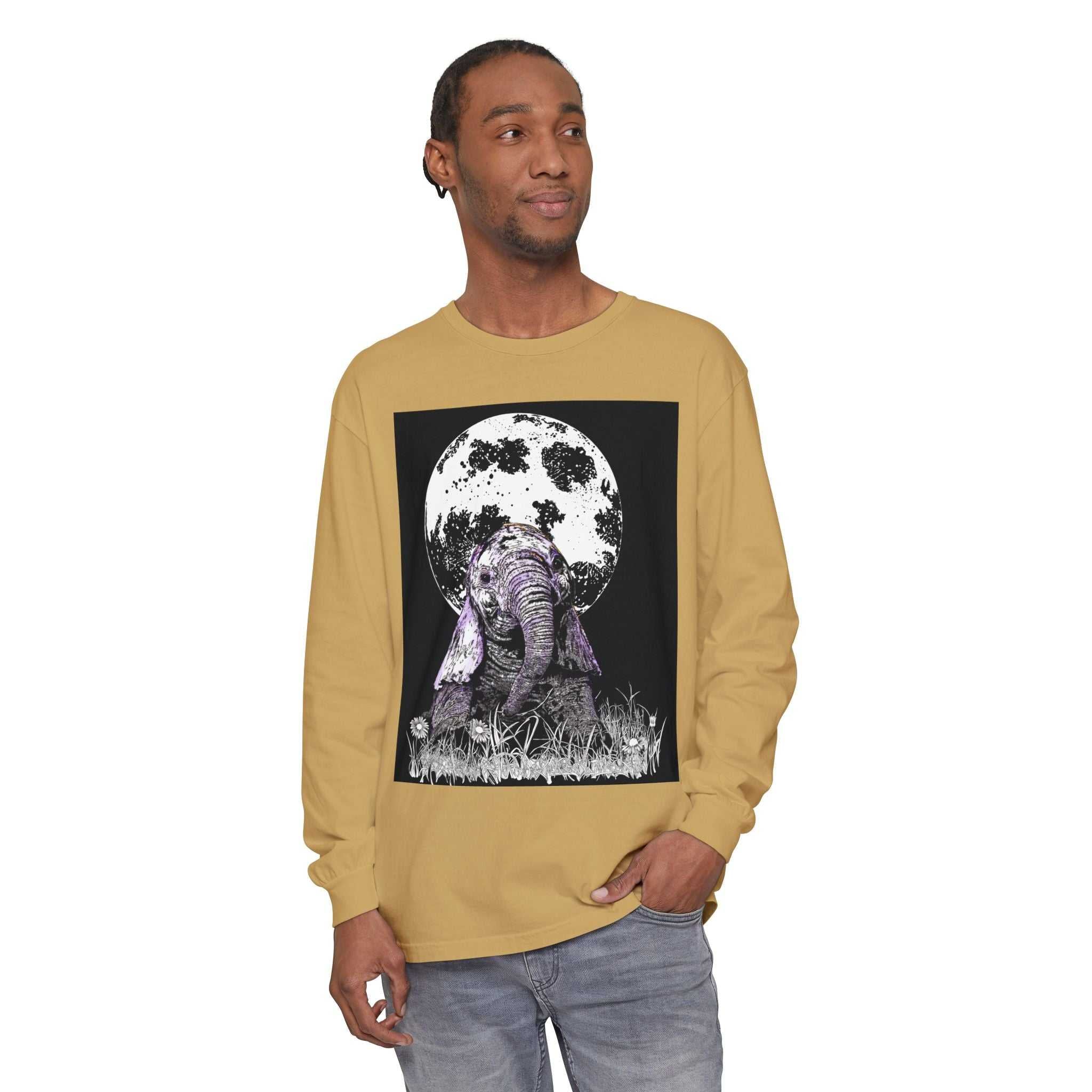 Moonlit Baby Elephant Long Sleeve T-Shirt