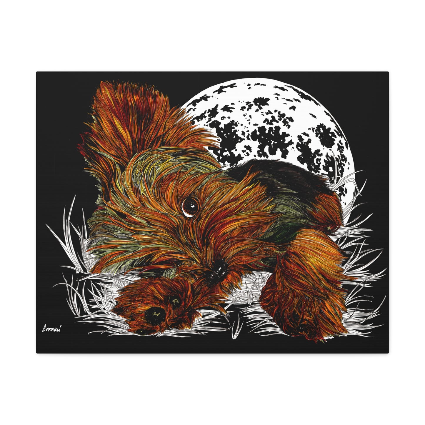 Yorkie Terrier Canvas Print - Cozy Yorkie with Moon Design