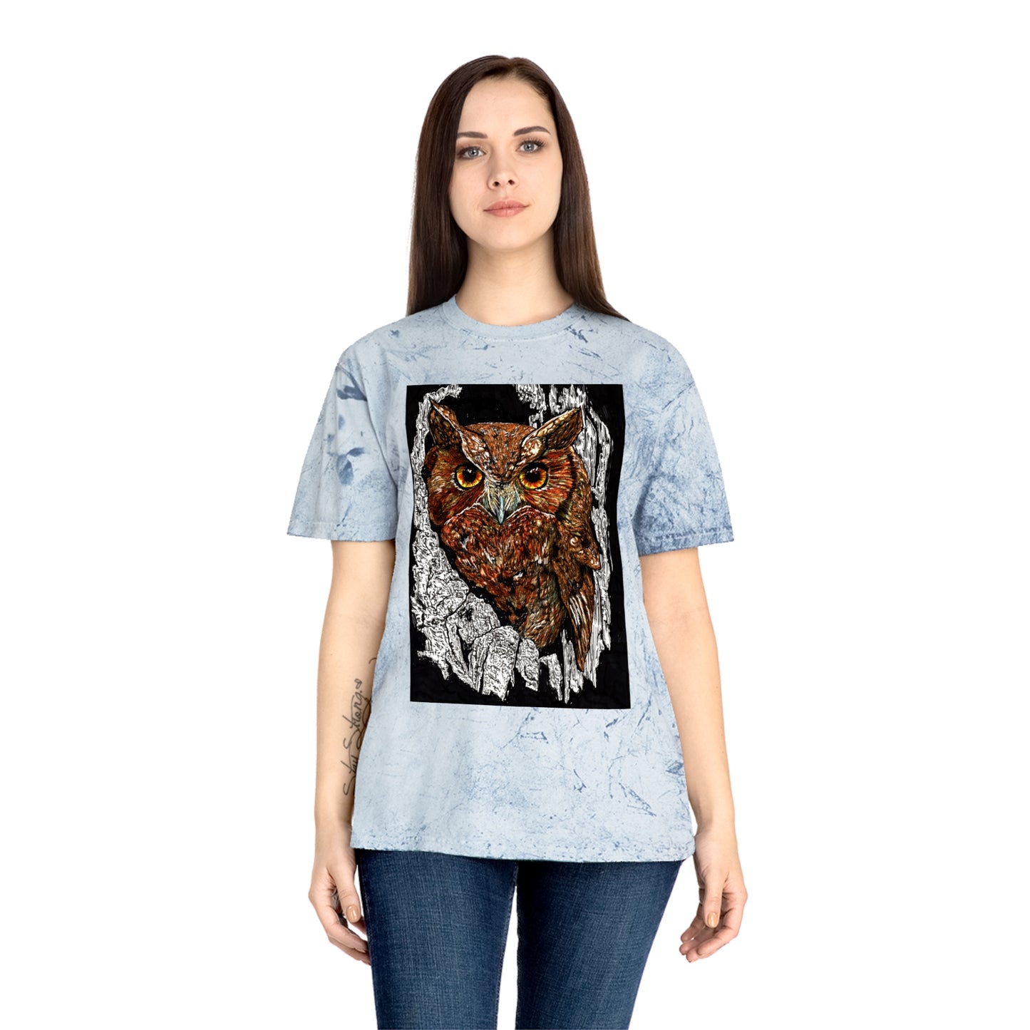 Owl in a Tree Color Blast T Shirt Original Hand Drawn Art