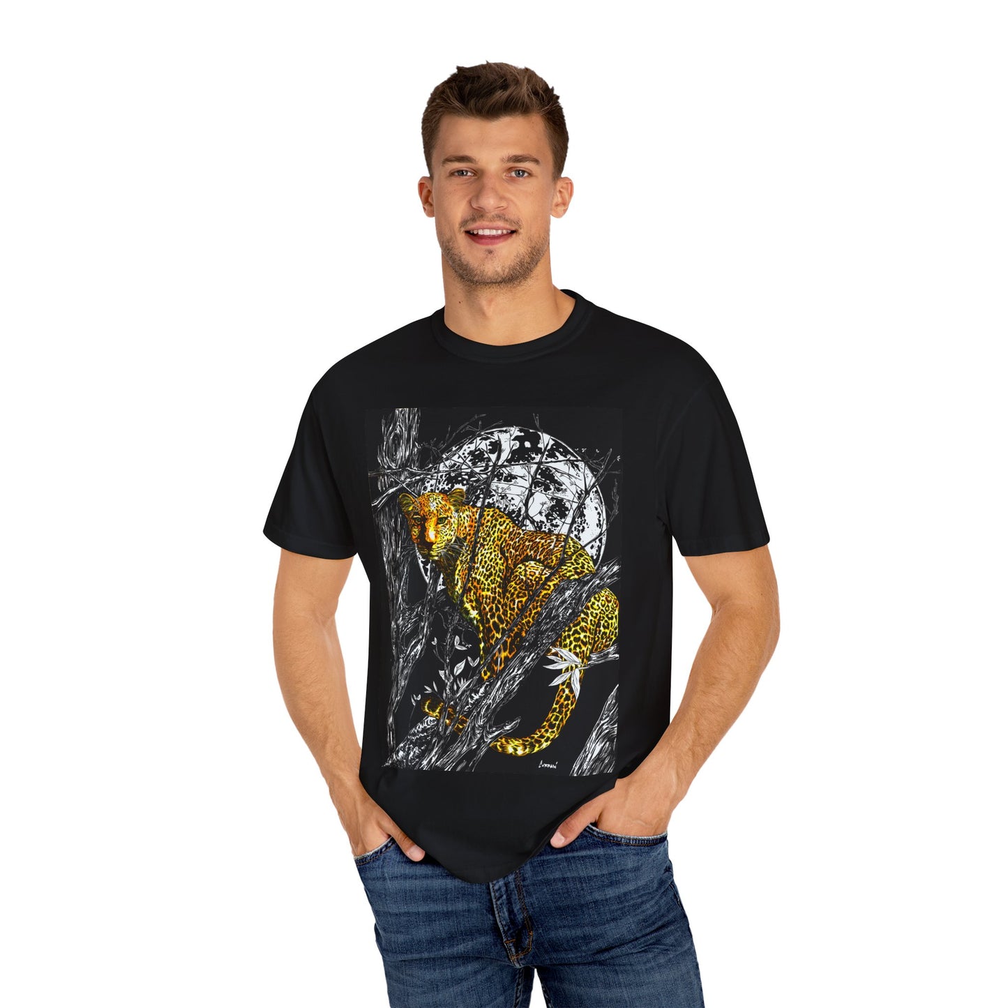 Moonlit Leopard Unisex Garment-Dyed T-Shirt - Wild Animal Art Tee