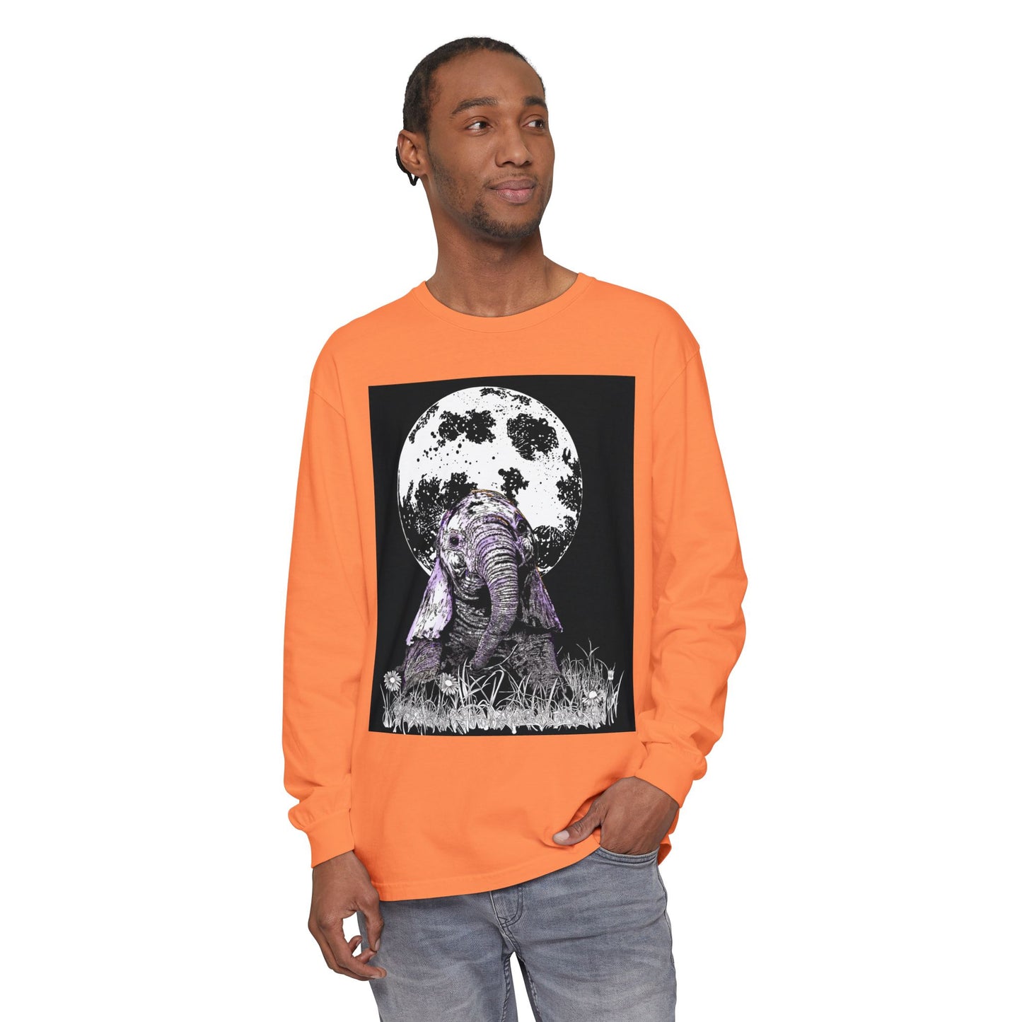 Moonlit Baby Elephant Long Sleeve T-Shirt