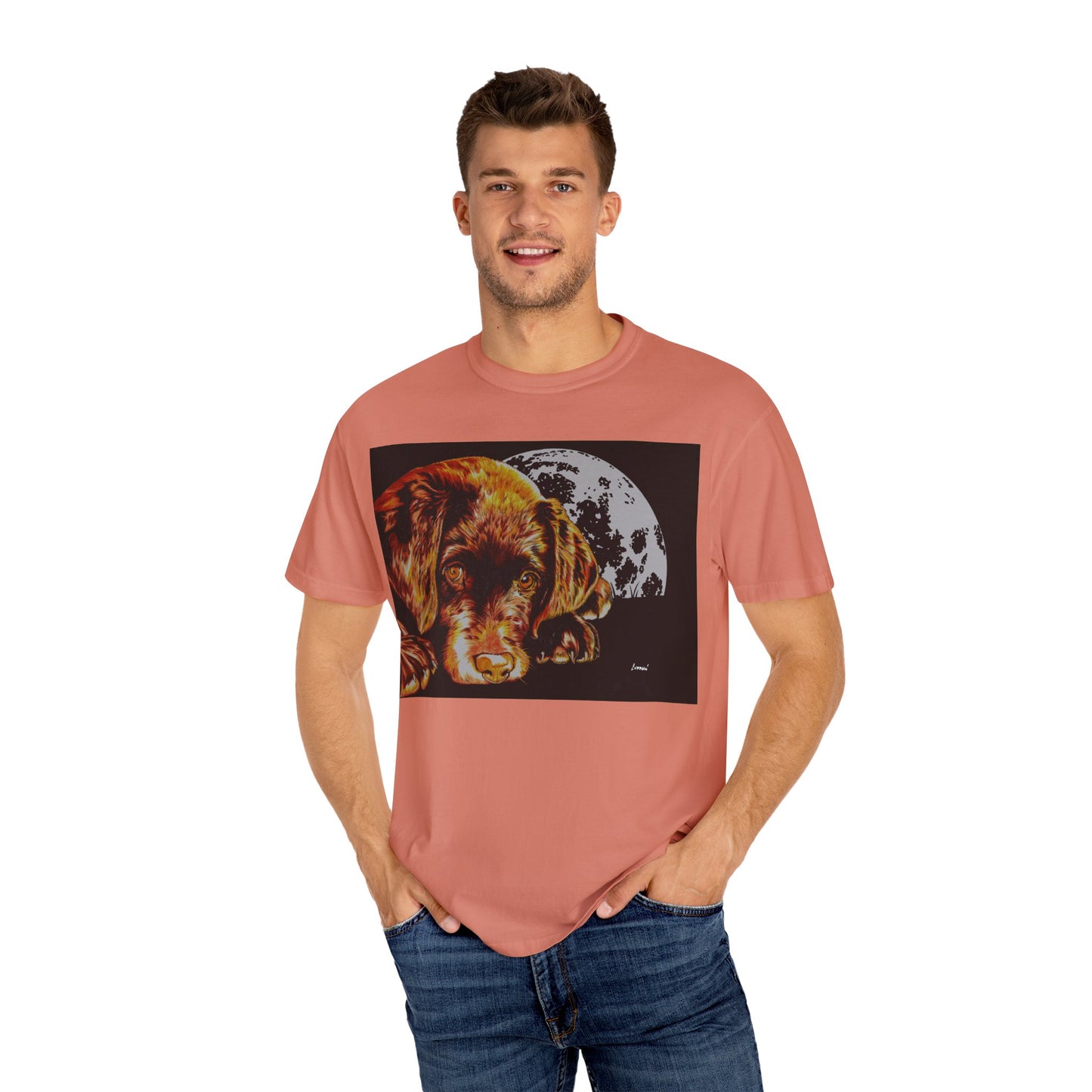 Moonlit Chocolate Lab Puppy Unisex Garment-Dyed T-Shirt