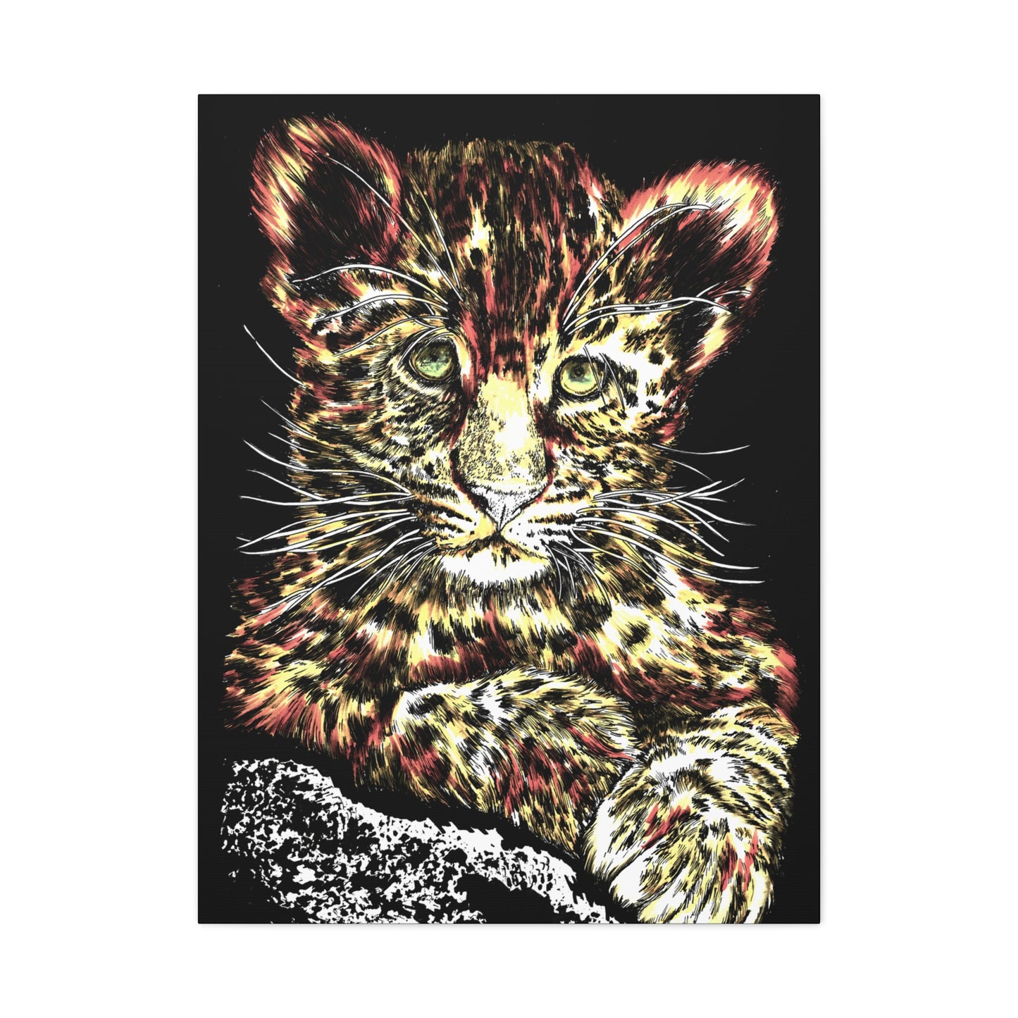 Leopard Cub Wall Art Print of the Original, hand drawn wall art of a Leopard Cub