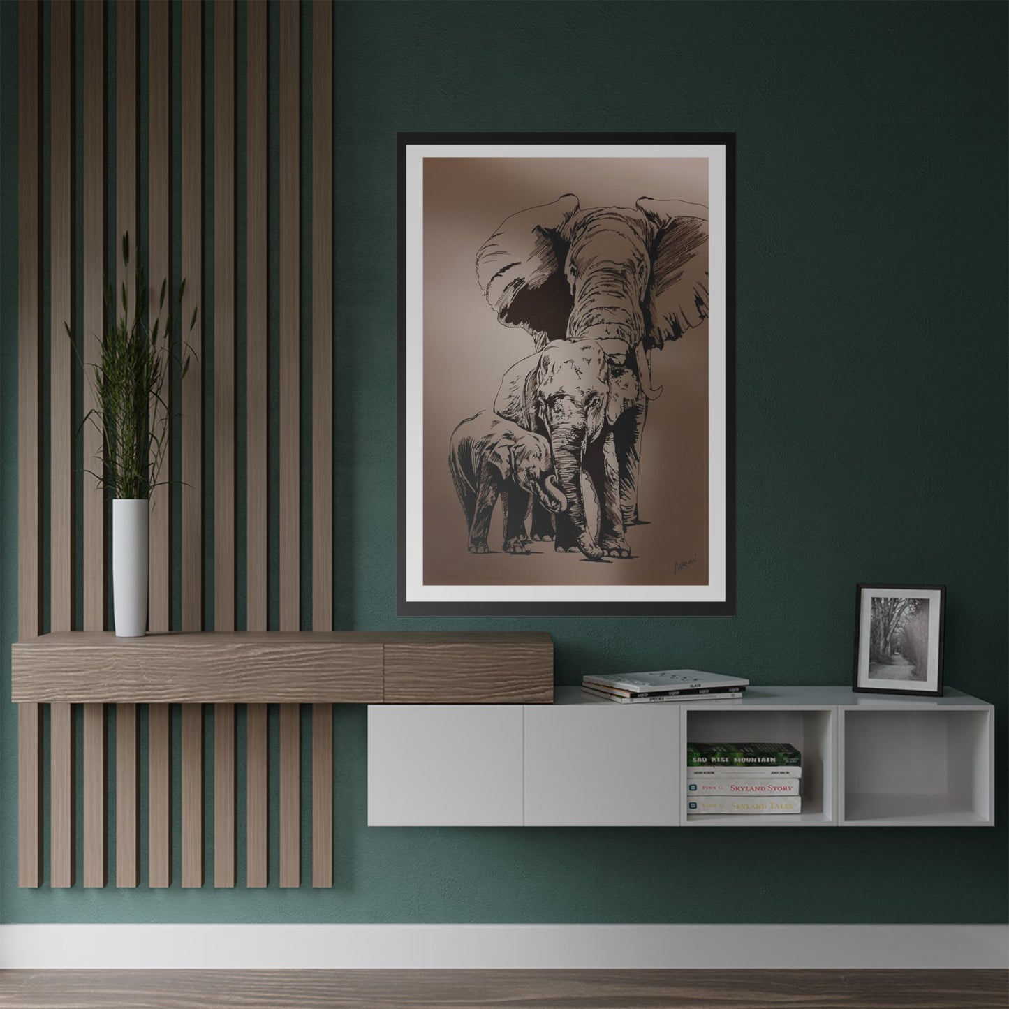 Elegant Elephant Family Satin Poster - 300gsm Art Print