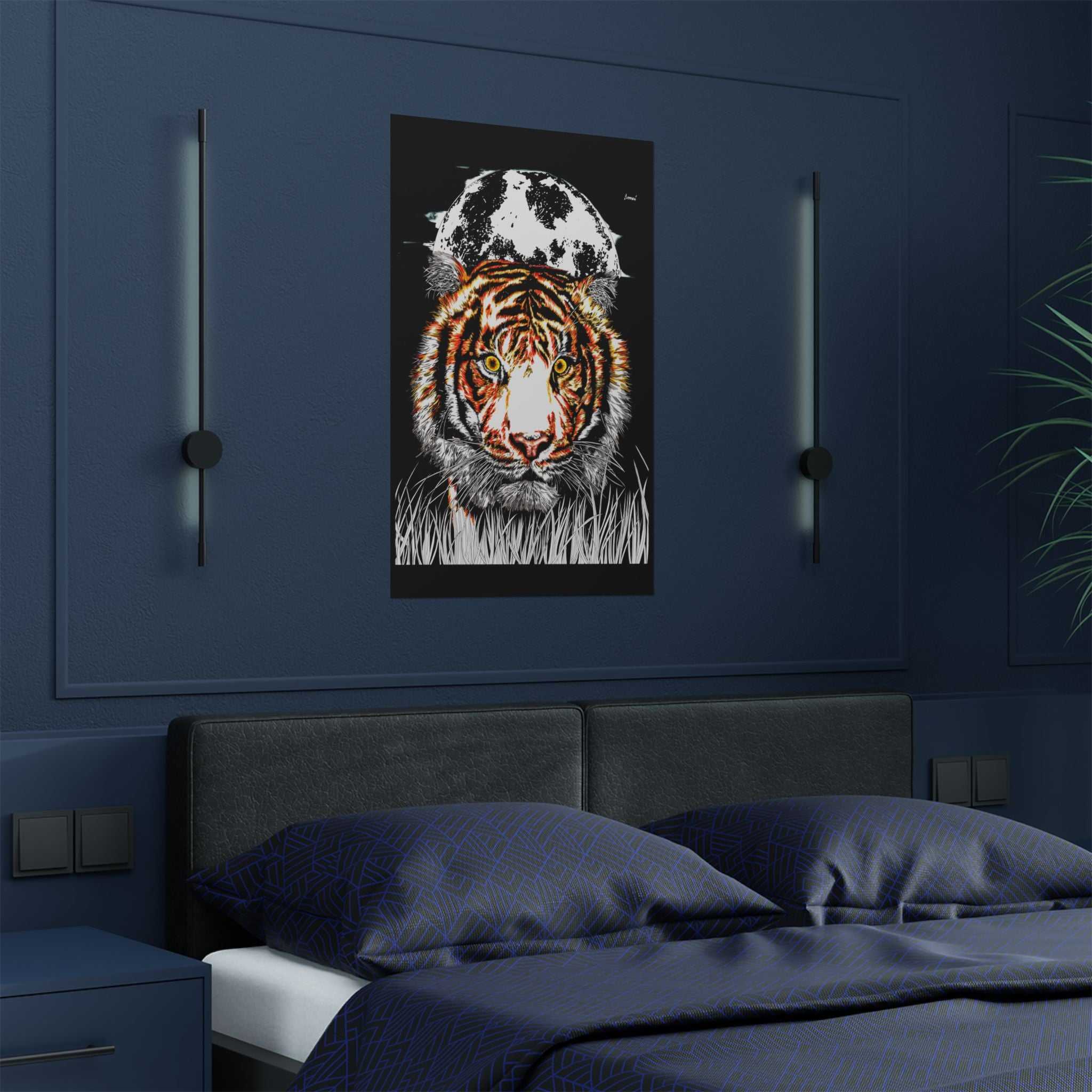Tiger Satin Poster - 300gsm Art Print with Moon Design