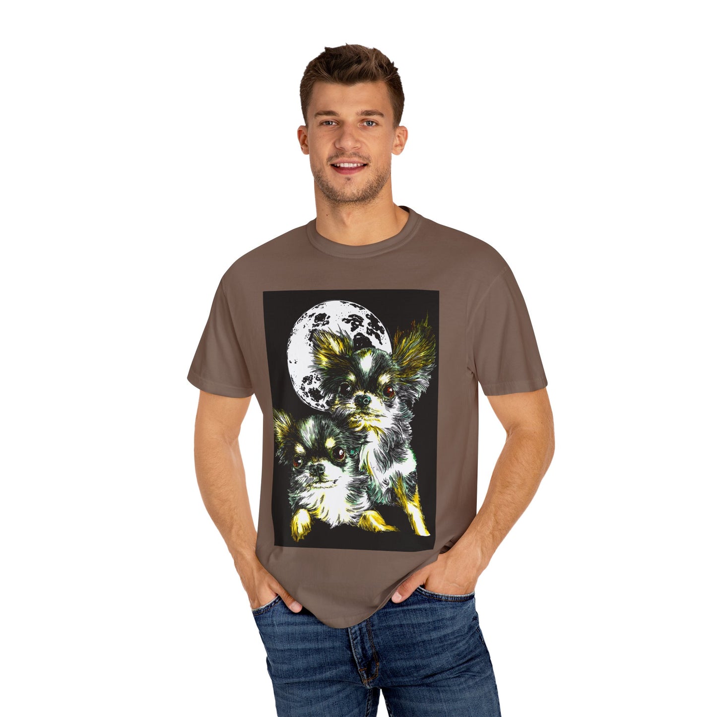 Cute Chihuahua Moon Night Unisex Garment-Dyed T-Shirt