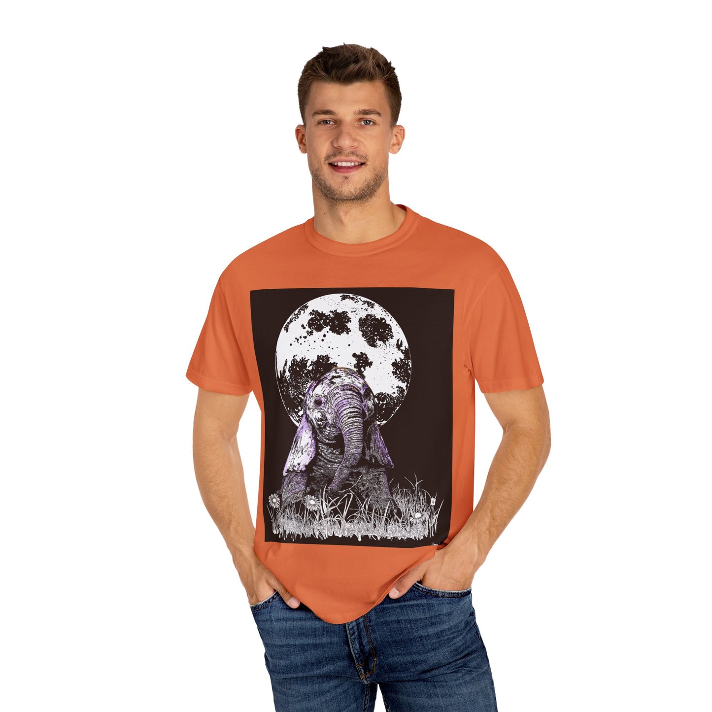 Moonlit Baby Elephant Unisex T-shirt | Eco-Friendly Garment-Dyed Tee