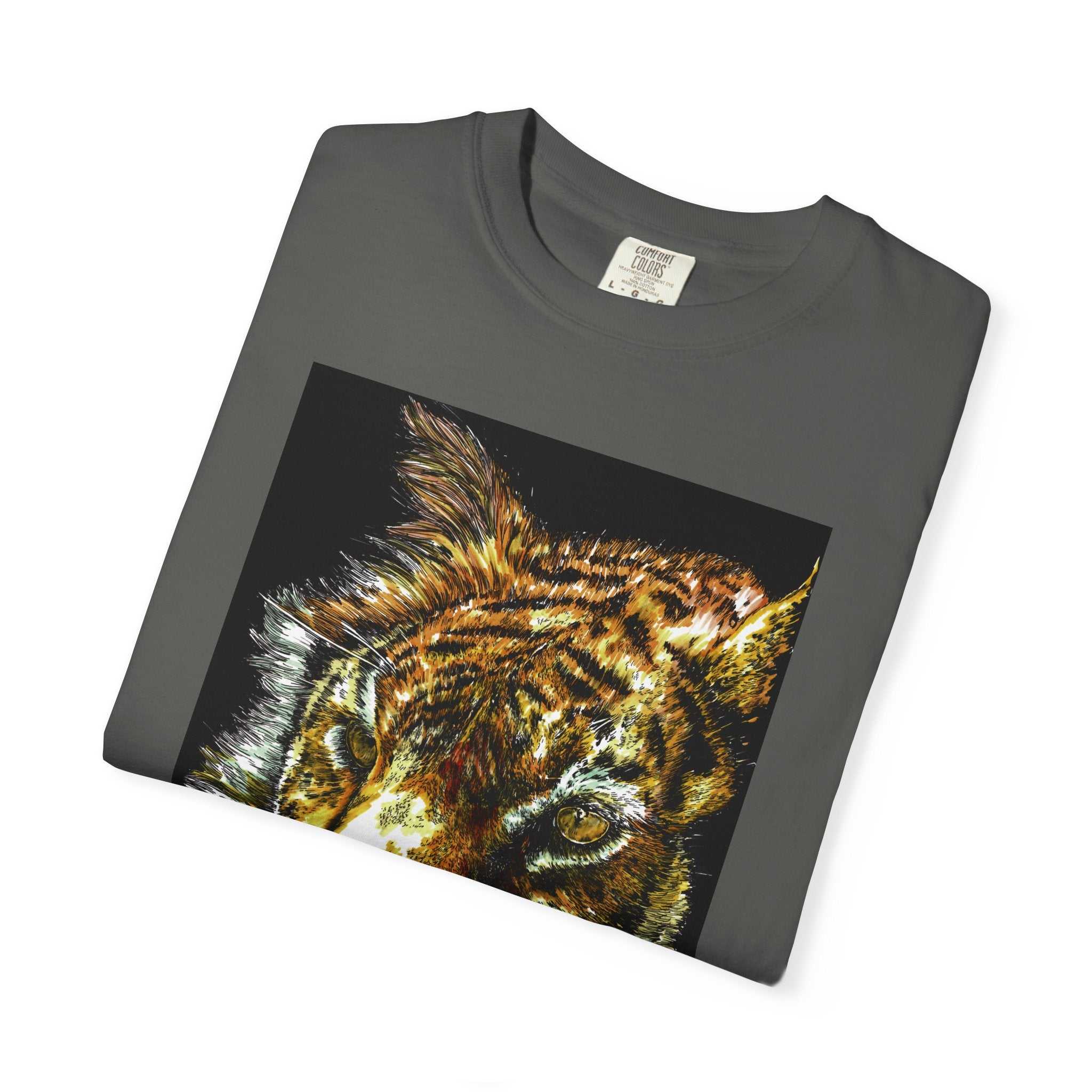 Discover your wild side with our Tiger Art T-Shirt - Vibrant Animal Print - Nature Lover's Apparel featuring the original hand drawn art. Stand out in style!