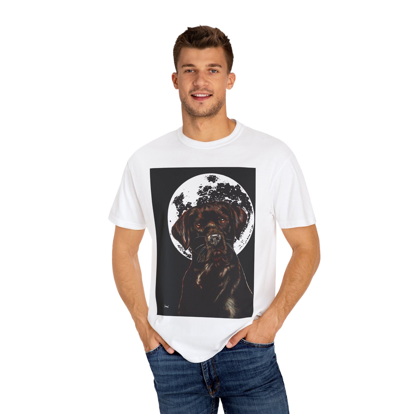 Moonlit Chocolate Lab Unisex Garment-Dyed T-Shirt