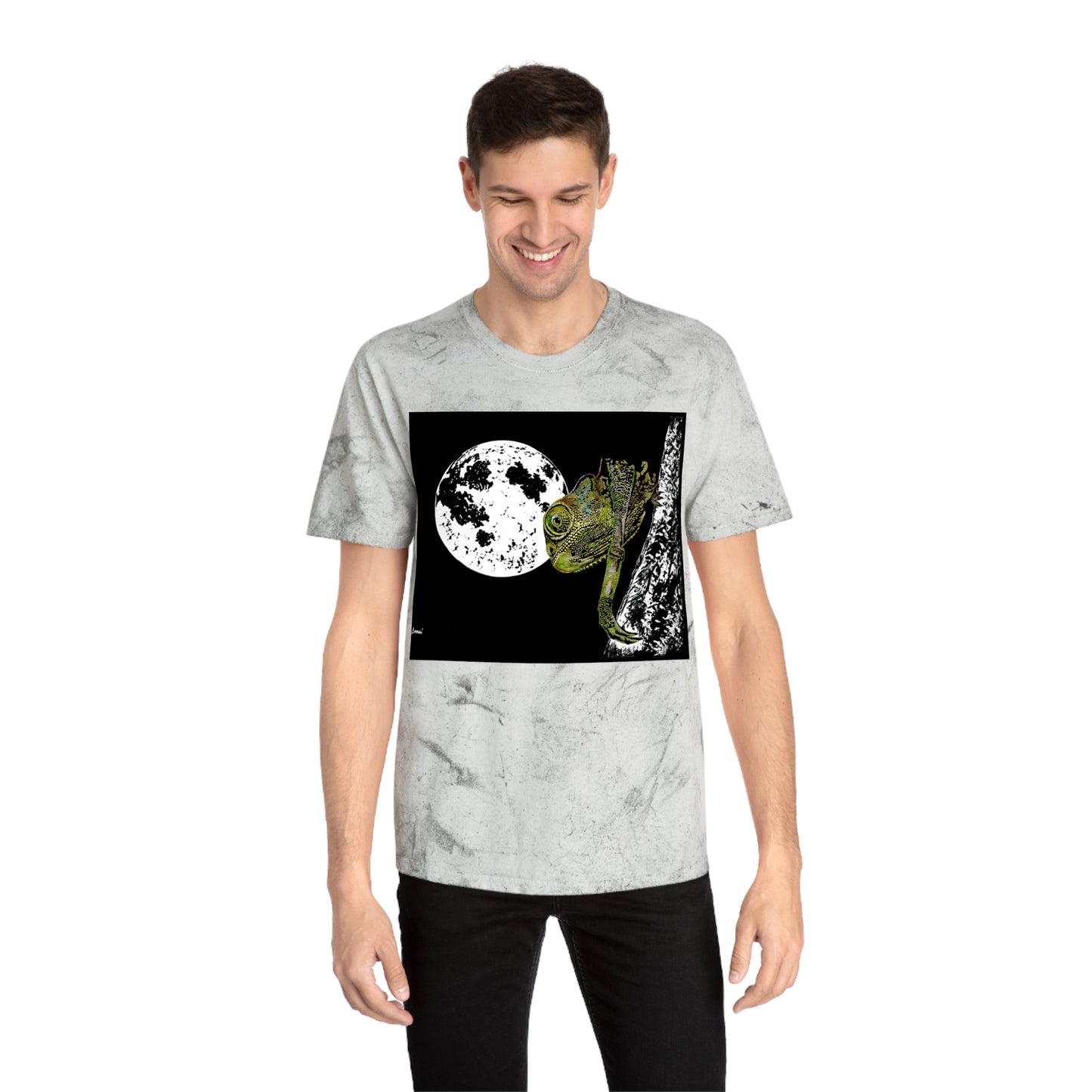 Moonlit Chameleon Unisex Color Blast T-Shirt, Eco-Friendly, Nature-Inspired