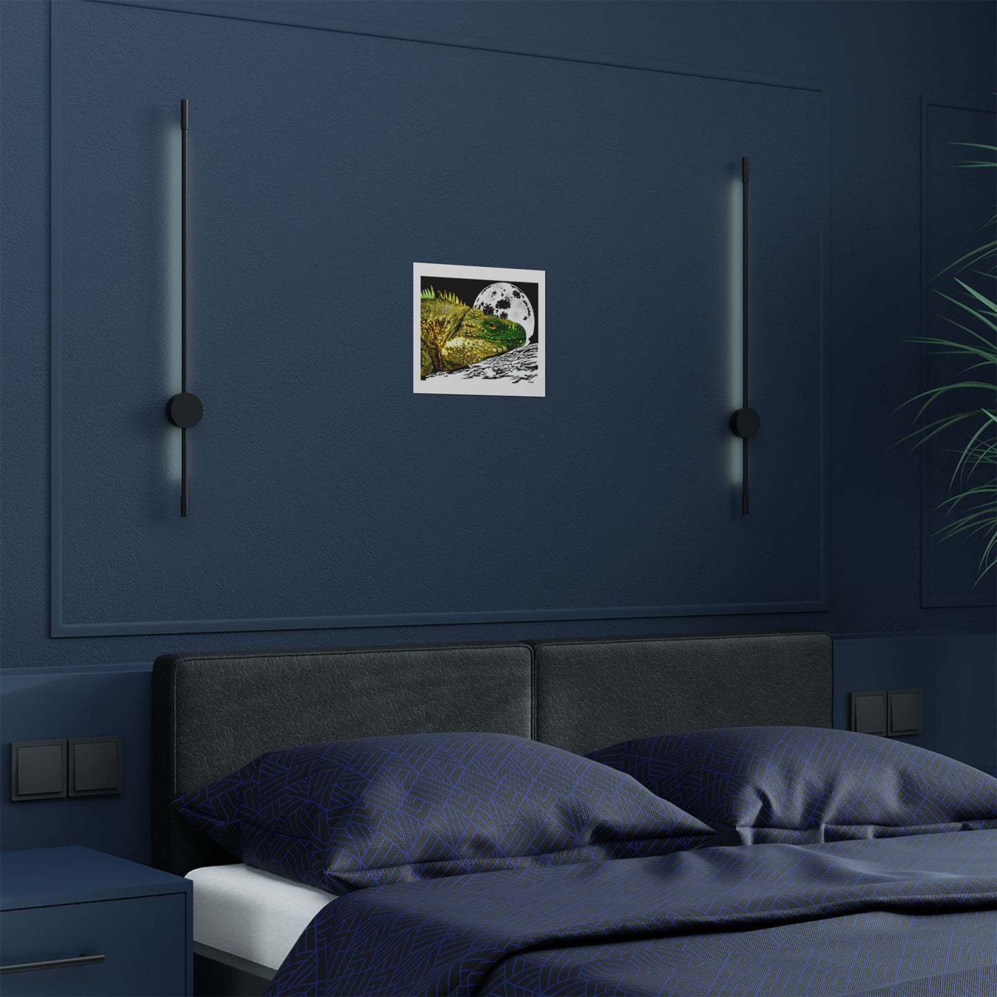 Vibrant Iguana Satin Poster - Moonlit Art Print for Nature Lovers