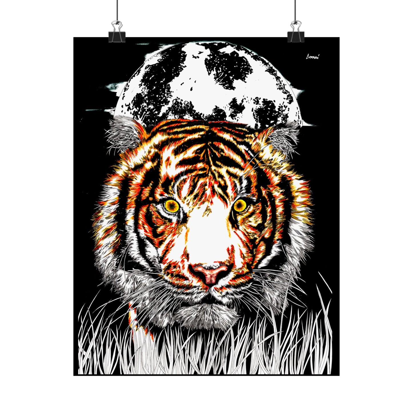 Majestic Tiger Satin Poster - 300gsm Art Print with Moon Design