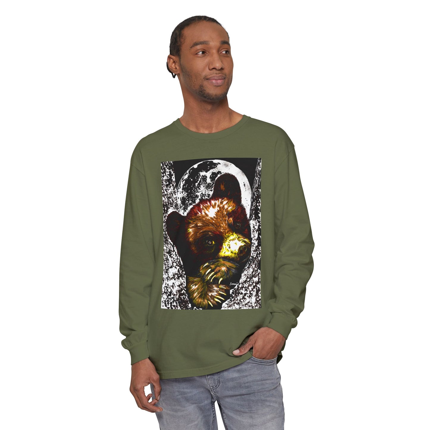 Moonlit Brown Bear Cub Unisex Long Sleeve T Shirt