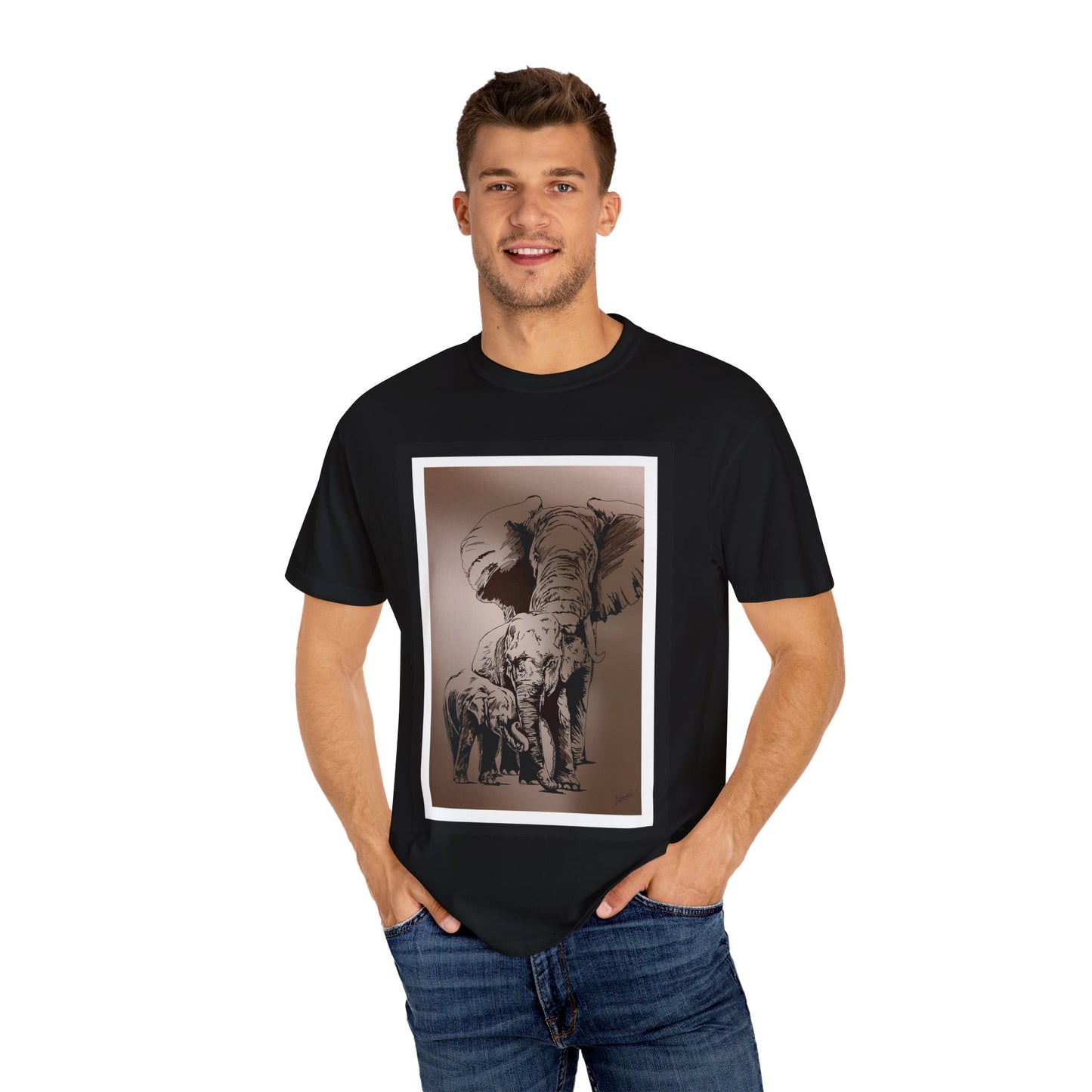 Elephant Family Garment-Dyed T-Shirt | Nature Lover's Tee