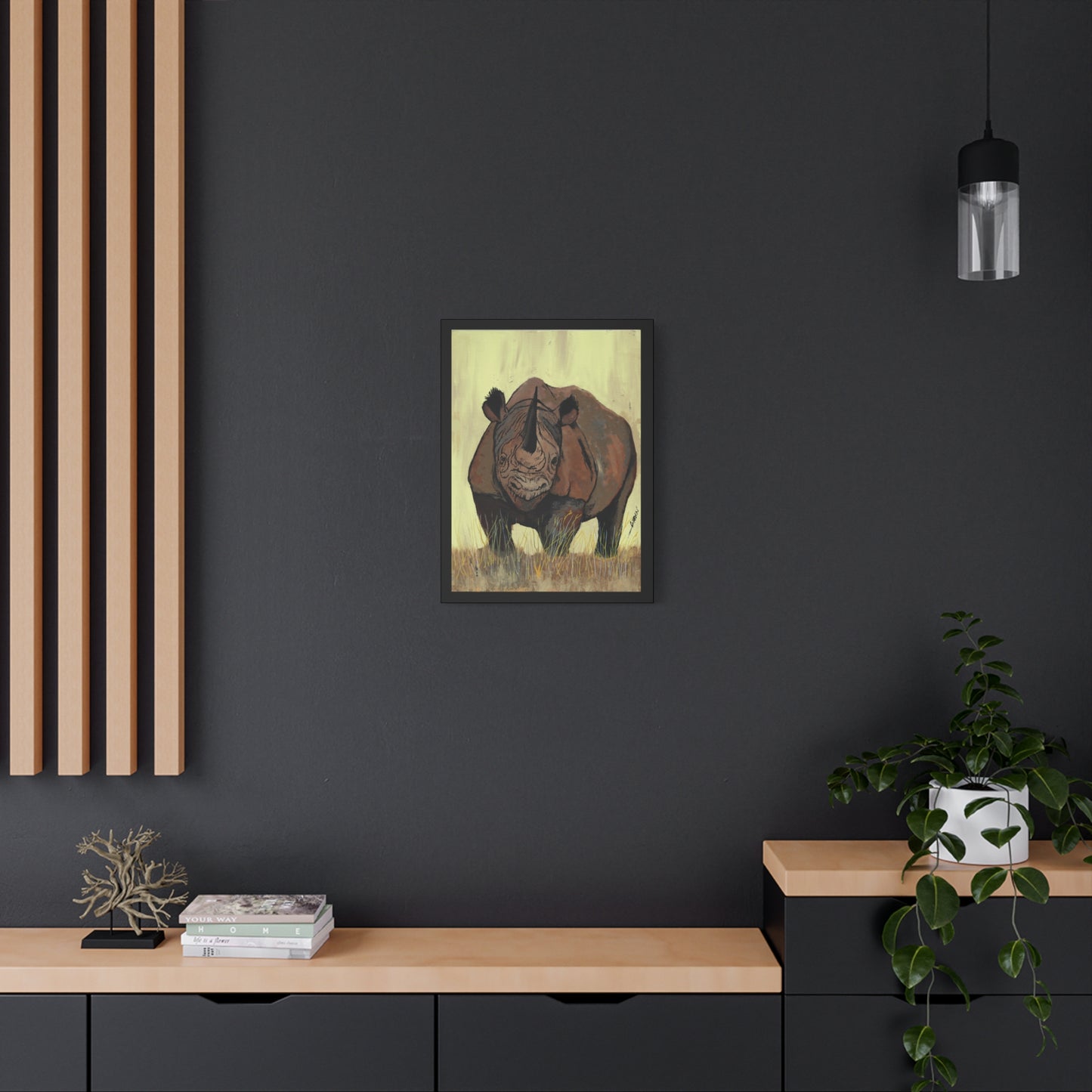 Rhino Wall Art Print of the Original, hand drawn wall art of a Rhino