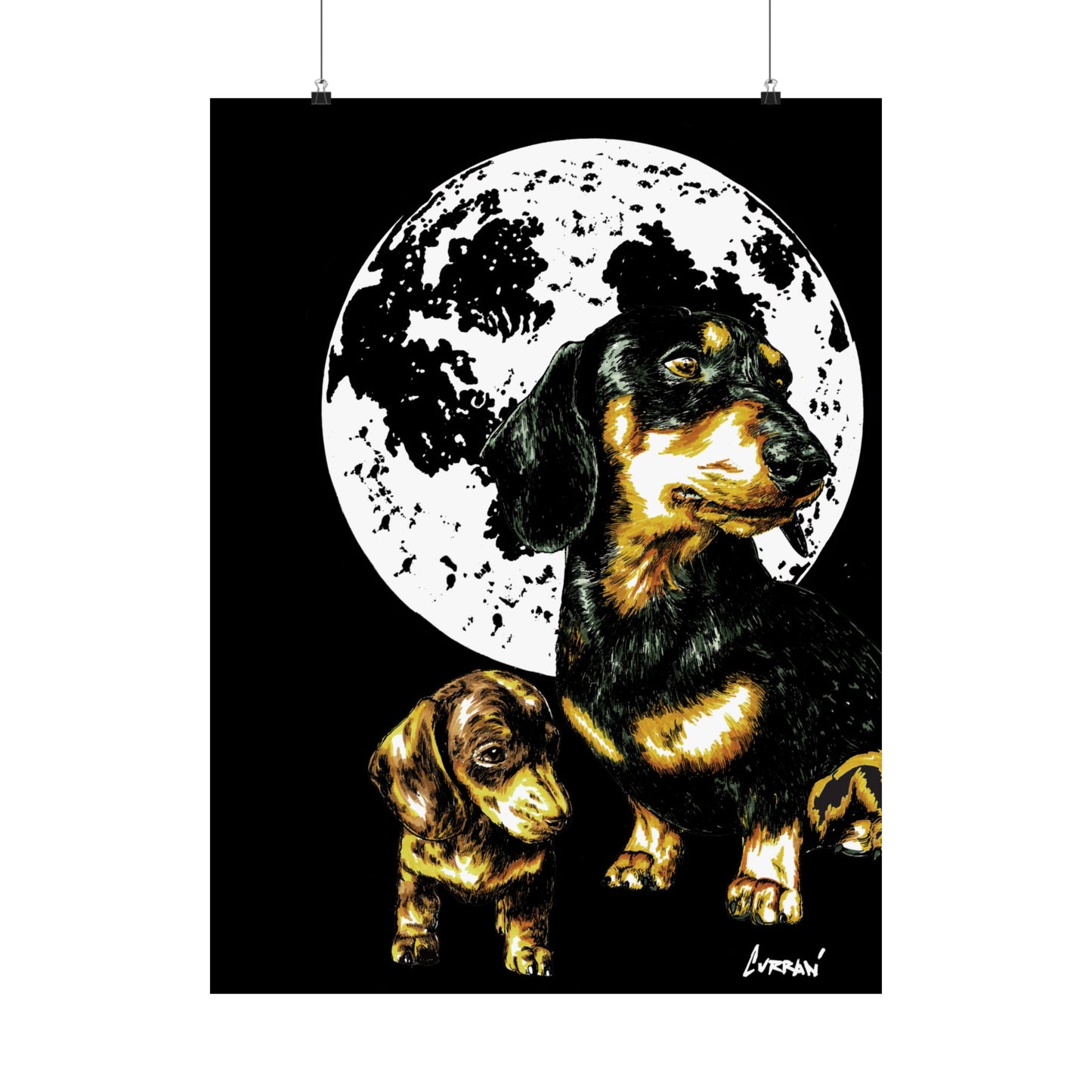 Dachshund Moonlit Satin Poster - Art Print for Dog Lovers