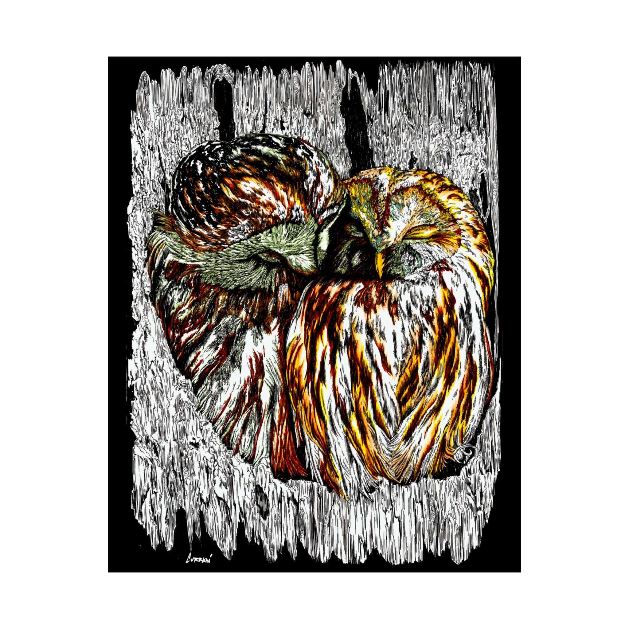 Transform your home with our stunning Whimsical Owl Satin Poster | Colorful Nature Artwork | Perfect for home decor enthusiasts.