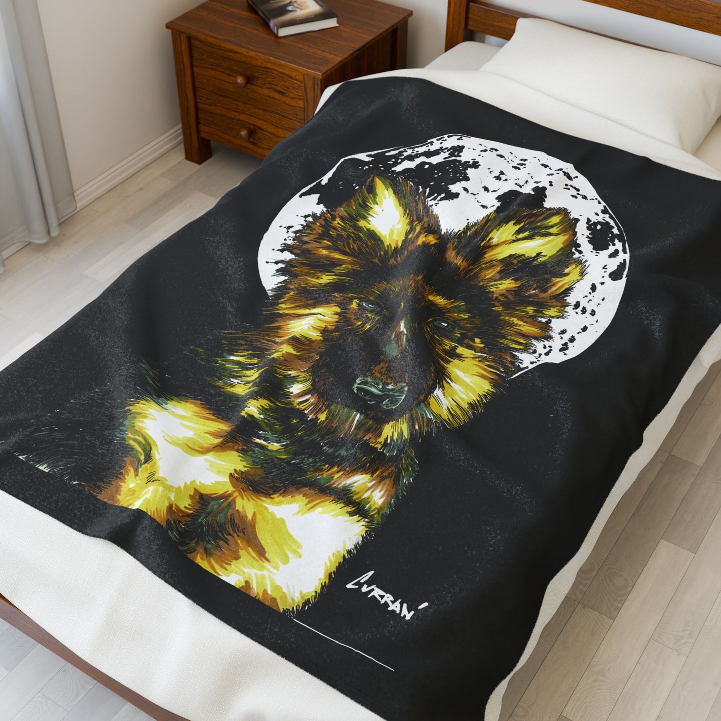 Moonlit German Shepherd Puppy Velveteen Plush Blanket