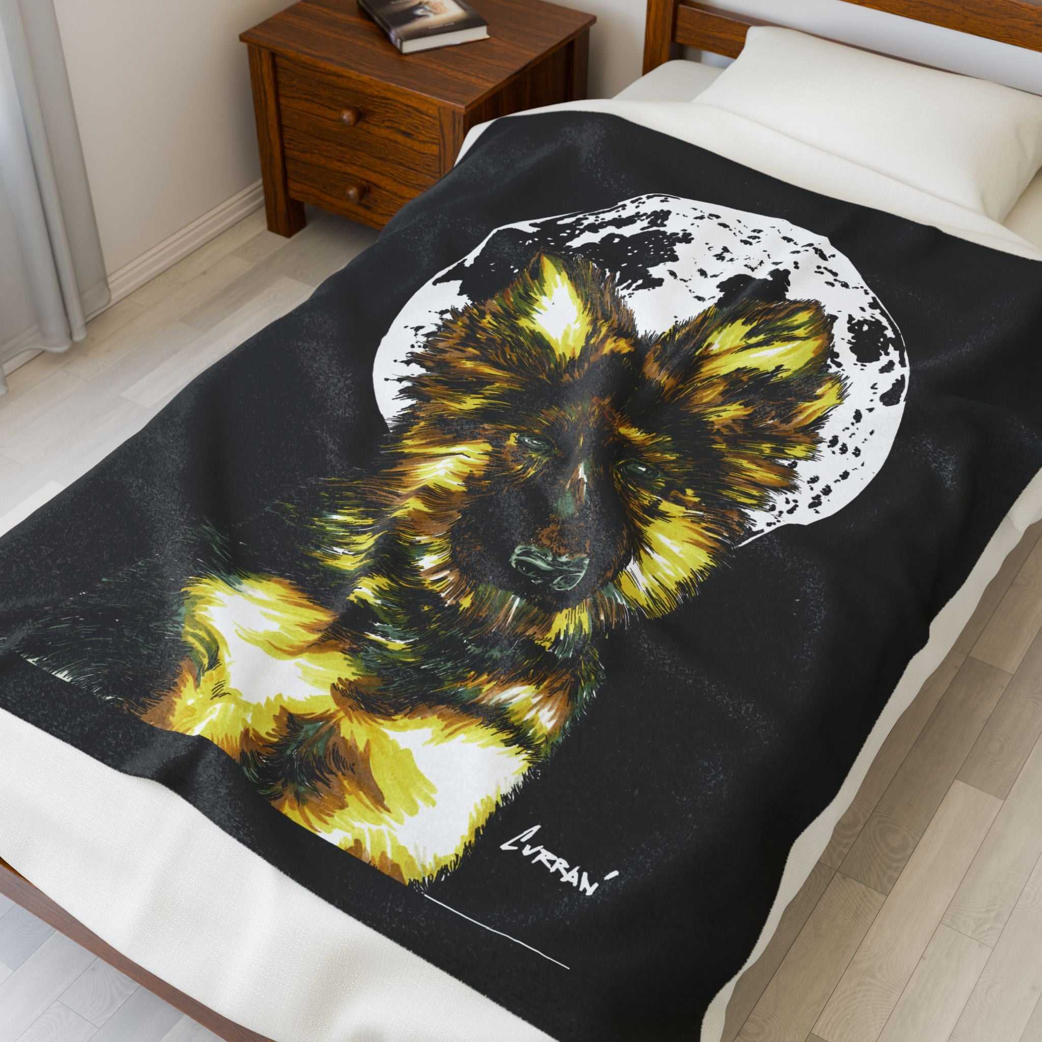 Moonlit German Shepherd Puppy Velveteen Plush Blanket