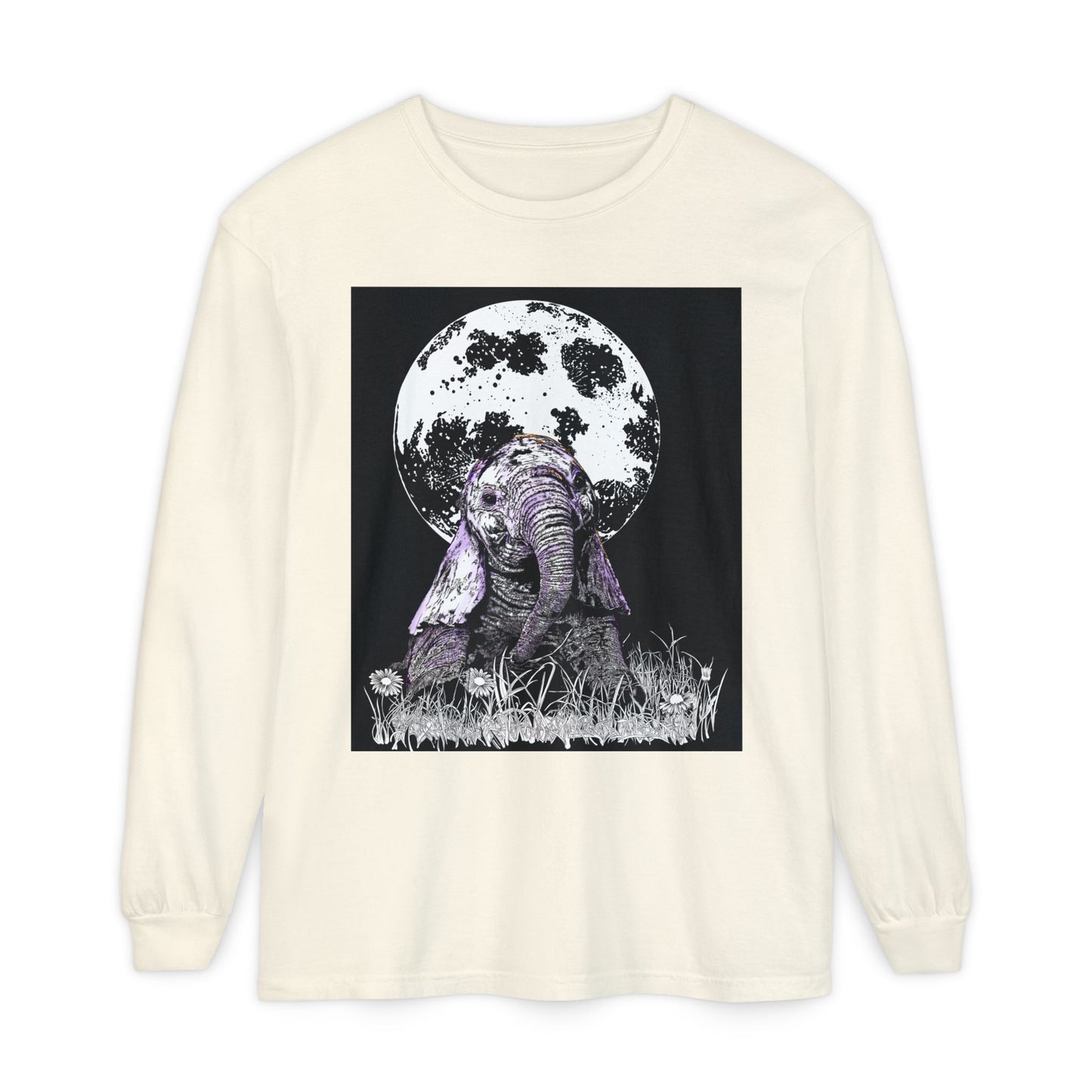 Moonlit Baby Elephant Long Sleeve T-Shirt