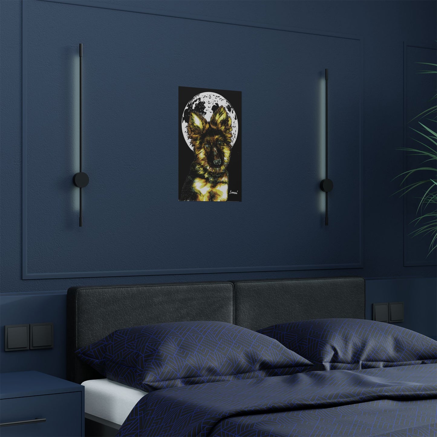 Moonlit German Shepherd Satin Poster | 300gsm Art Print for Dog Lovers