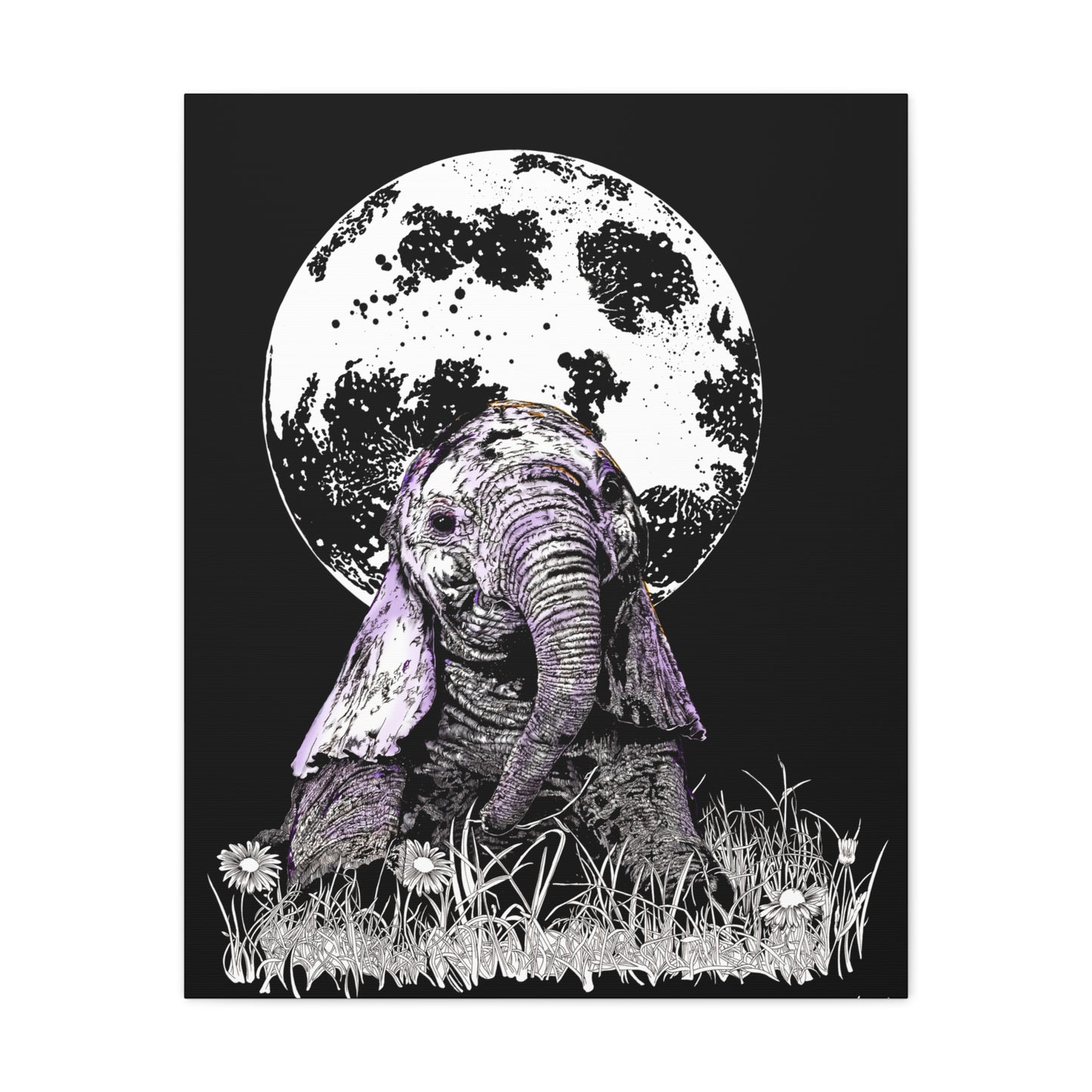 Baby Elephant Canvas Art, Print of Original hand drawn art