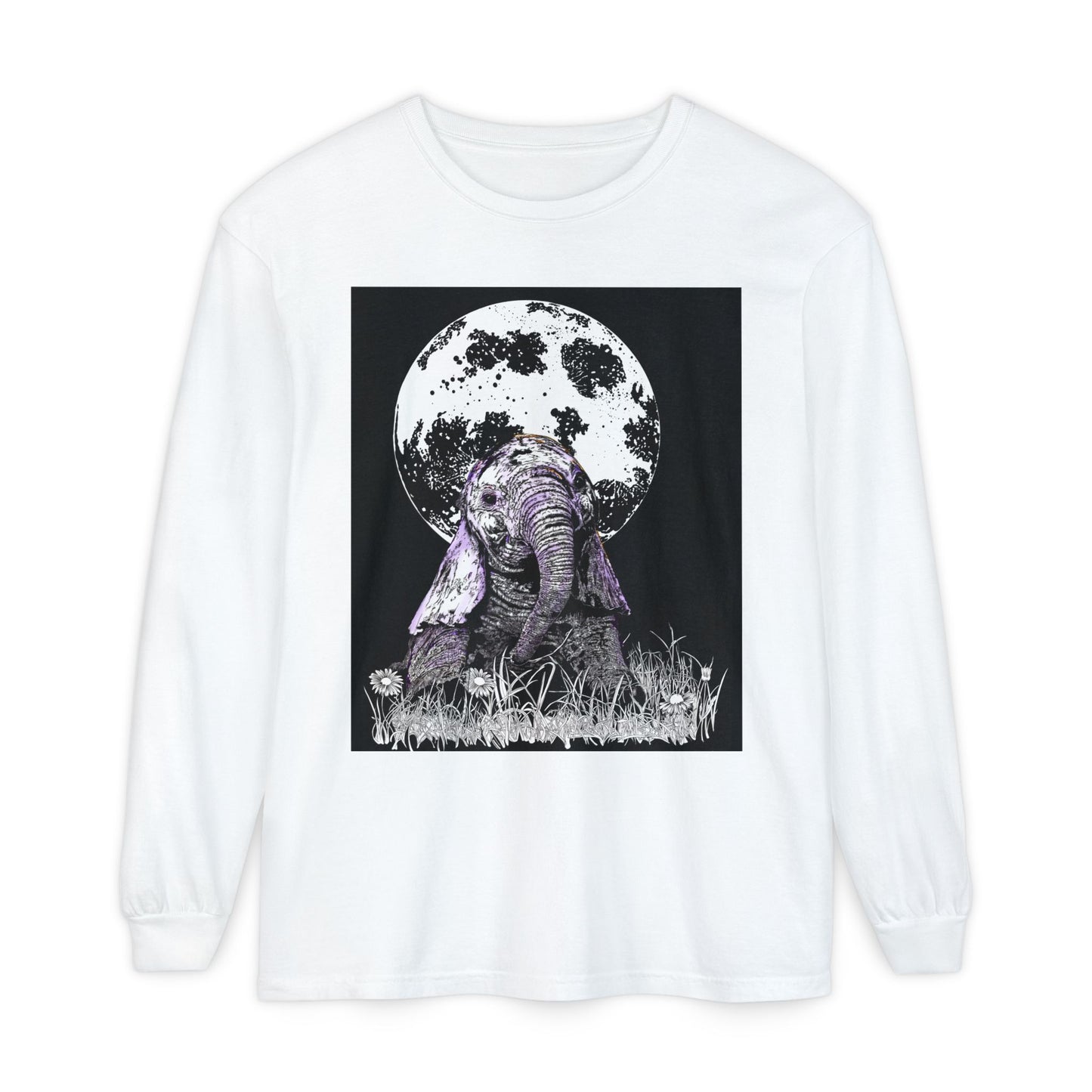 Moonlit Baby Elephant Long Sleeve T-Shirt