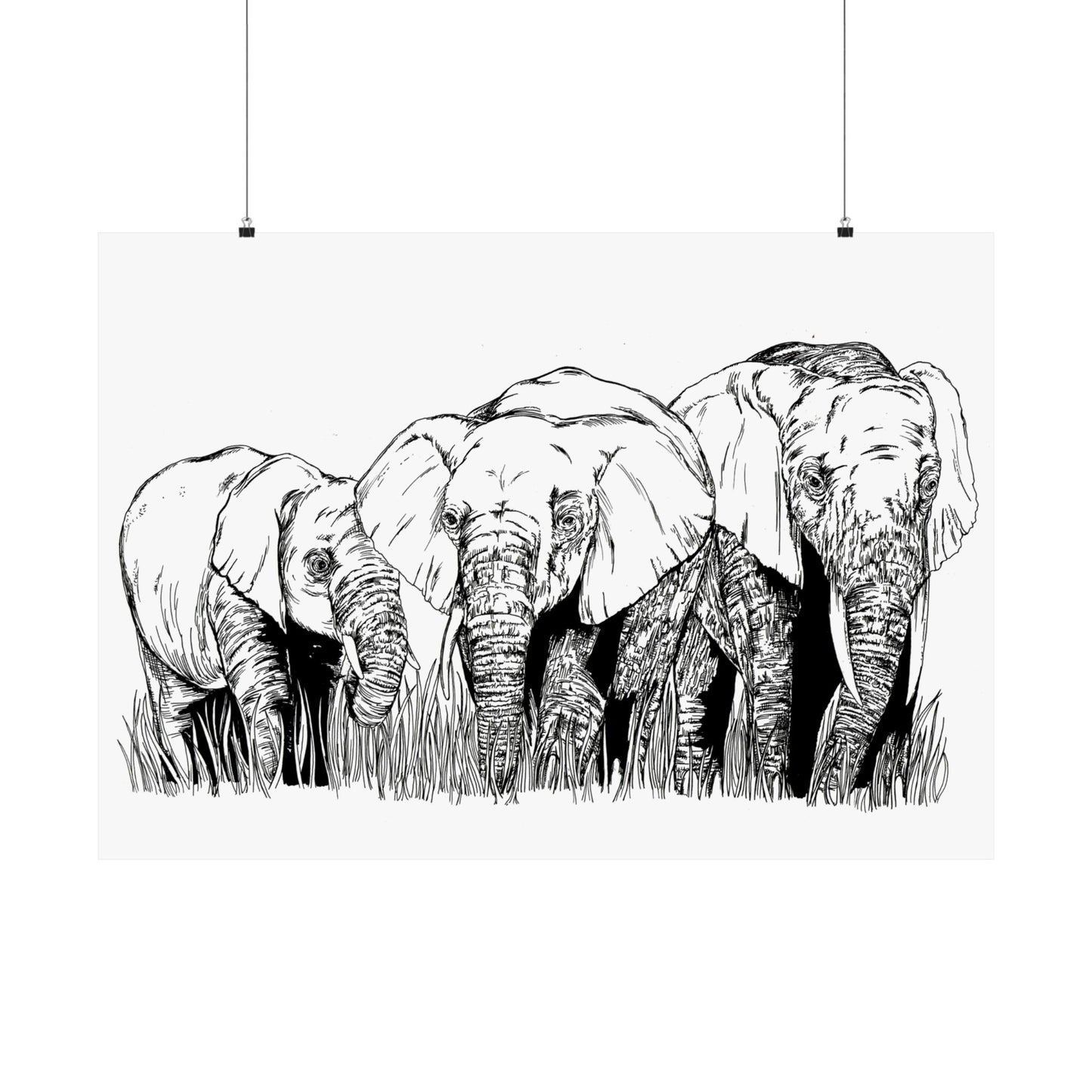 Elephant Family Satin Poster - Art Print for Nature Lovers