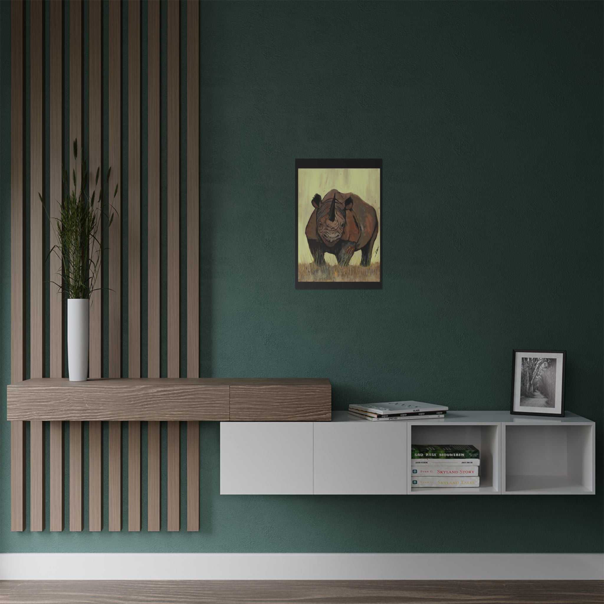 Discover the beauty of Rhino Wildlife Satin Poster - Majestic Rhino Art - Nature Decor - Majestic Rhino Art. Bring the wild into your home today!