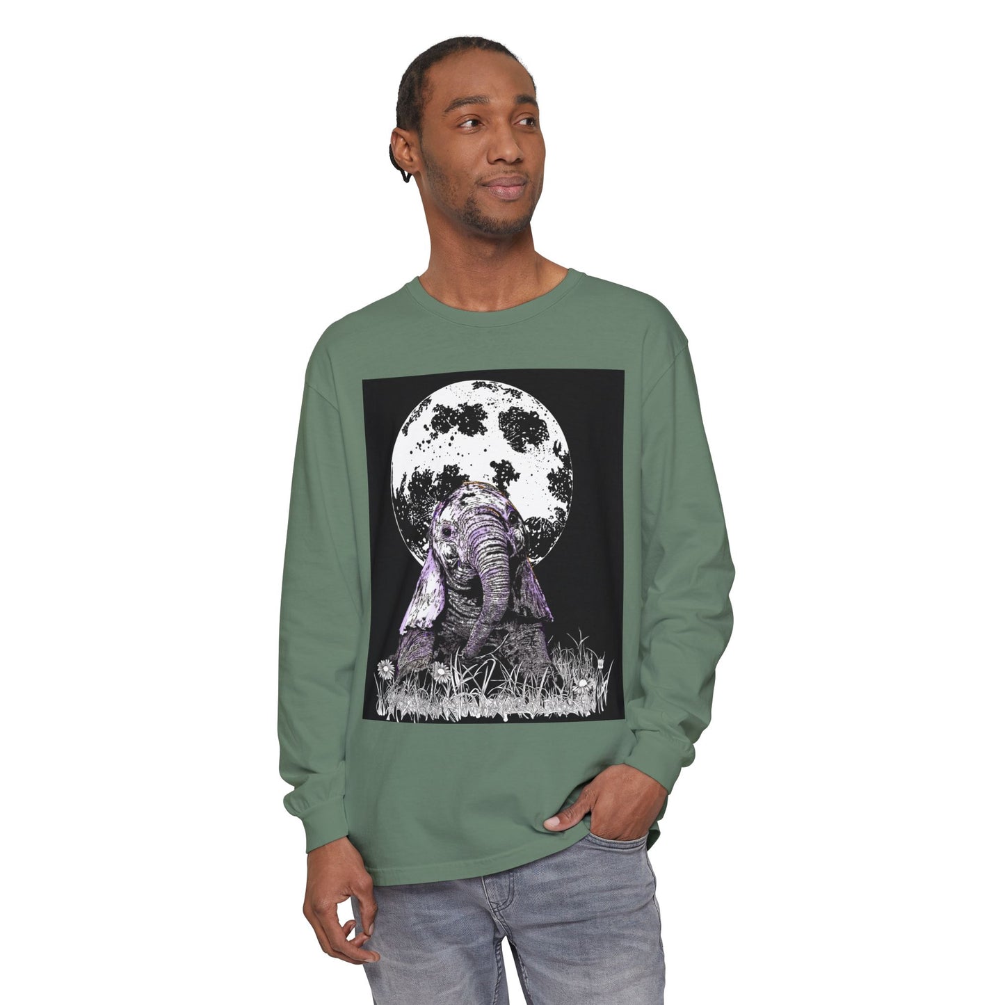 Moonlit Baby Elephant Long Sleeve T-Shirt