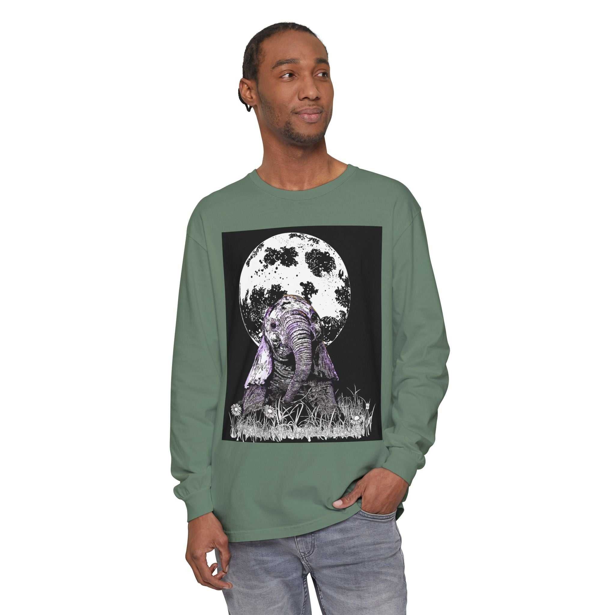 Moonlit Baby Elephant Long Sleeve T-Shirt