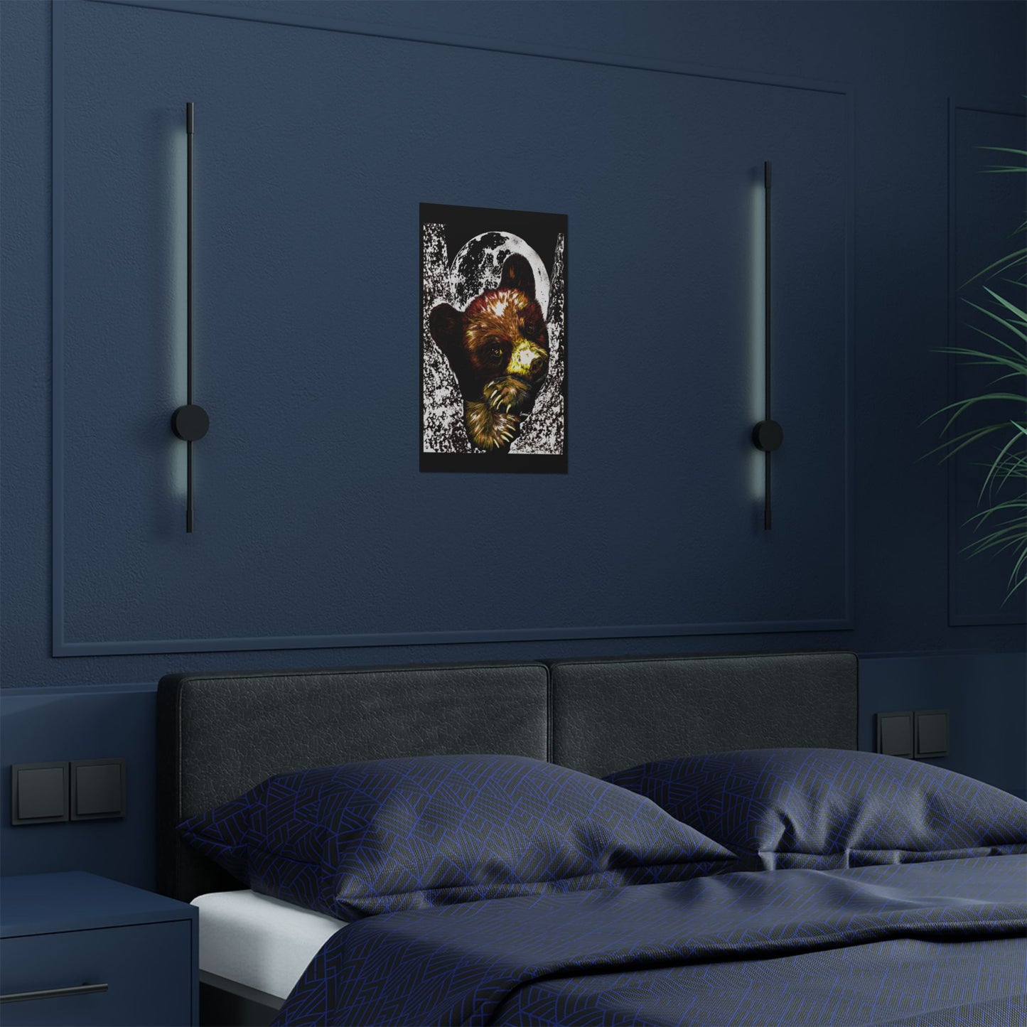 Brown Bear Moon Satin Poster - Art Print for Nature Lovers